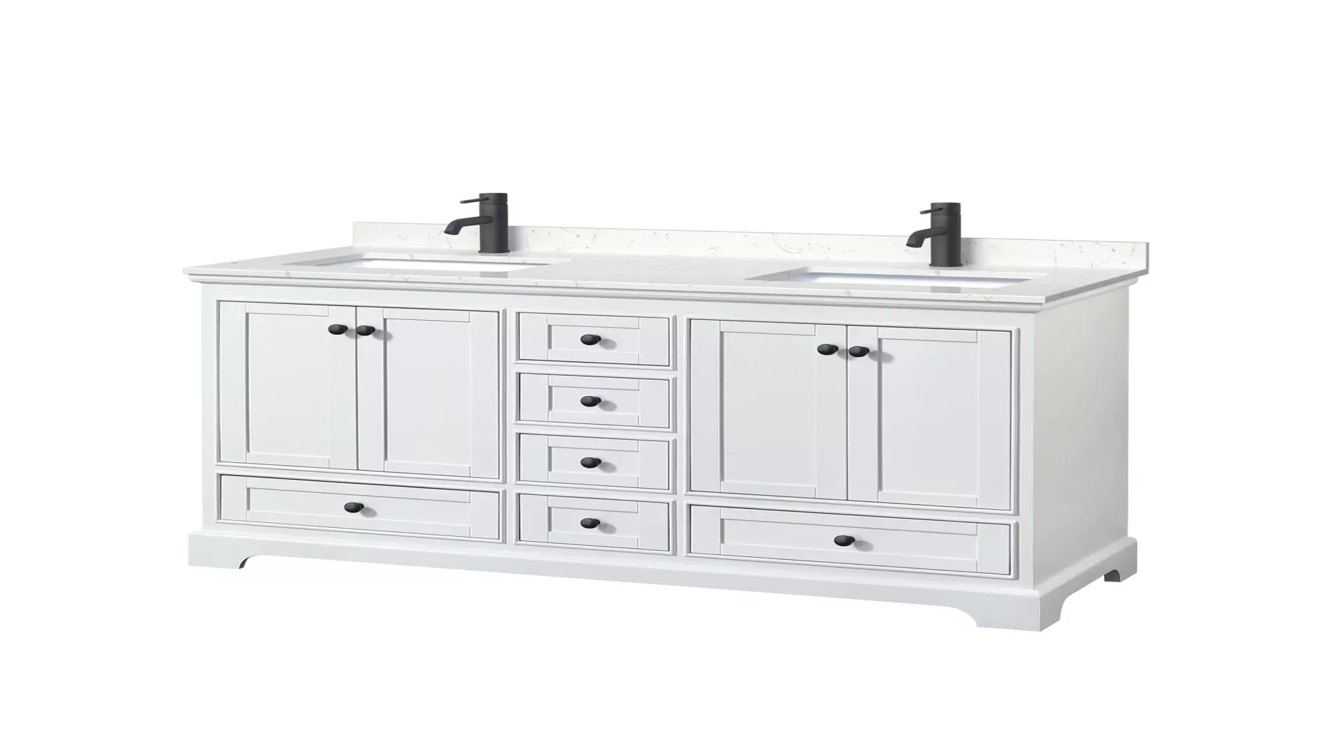 Deborah 60 Inch Double Bathroom Vanity in White, Carrara Cultured Marble Countertop, Undermount Square Sinks, Matte Black Trim material