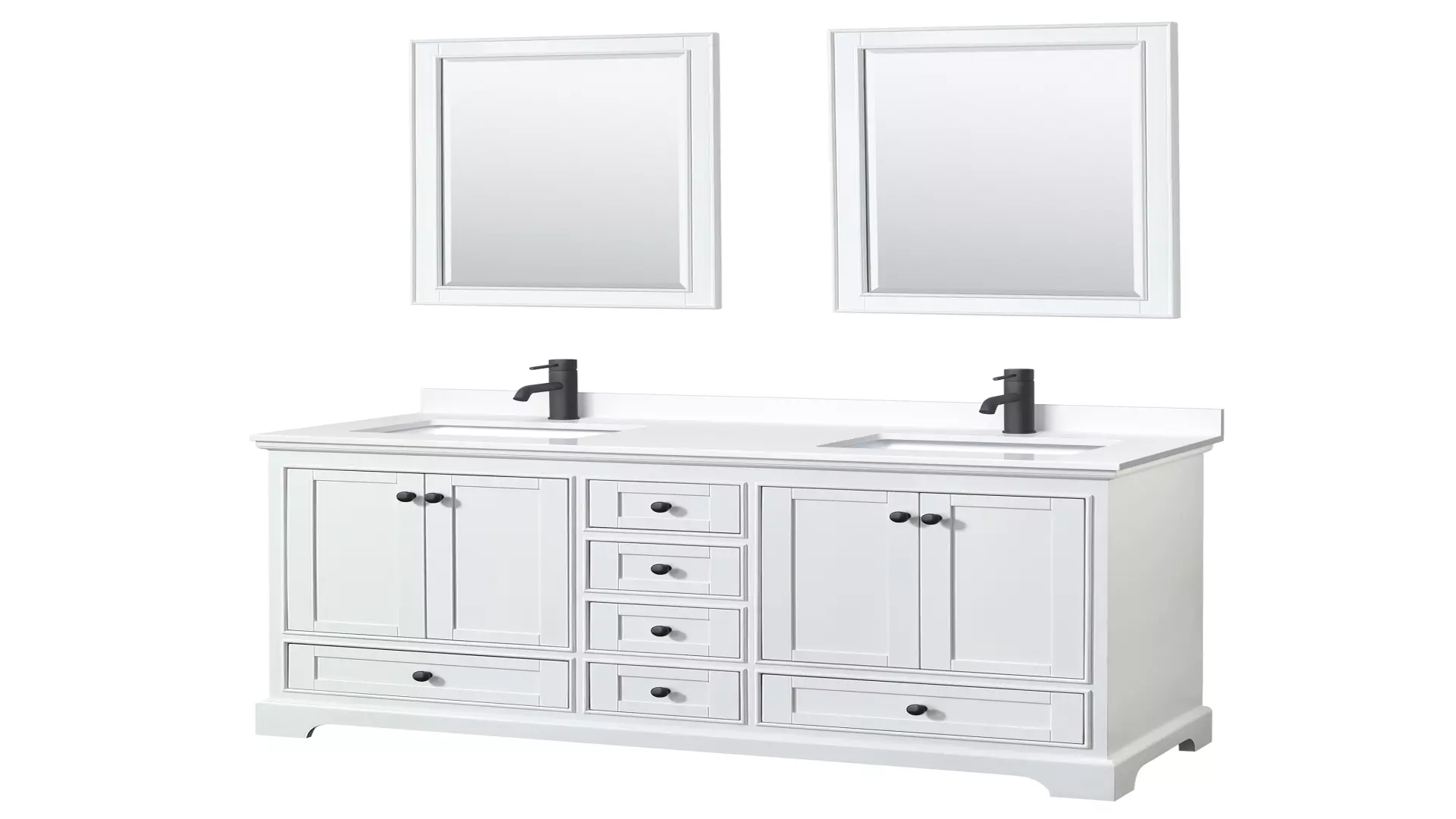 Deborah 60 Inch Double Bathroom Vanity in White, White Cultured Marble Countertop, Undermount Square Sinks, Matte Black Trim, 24 Inch Mirrors material