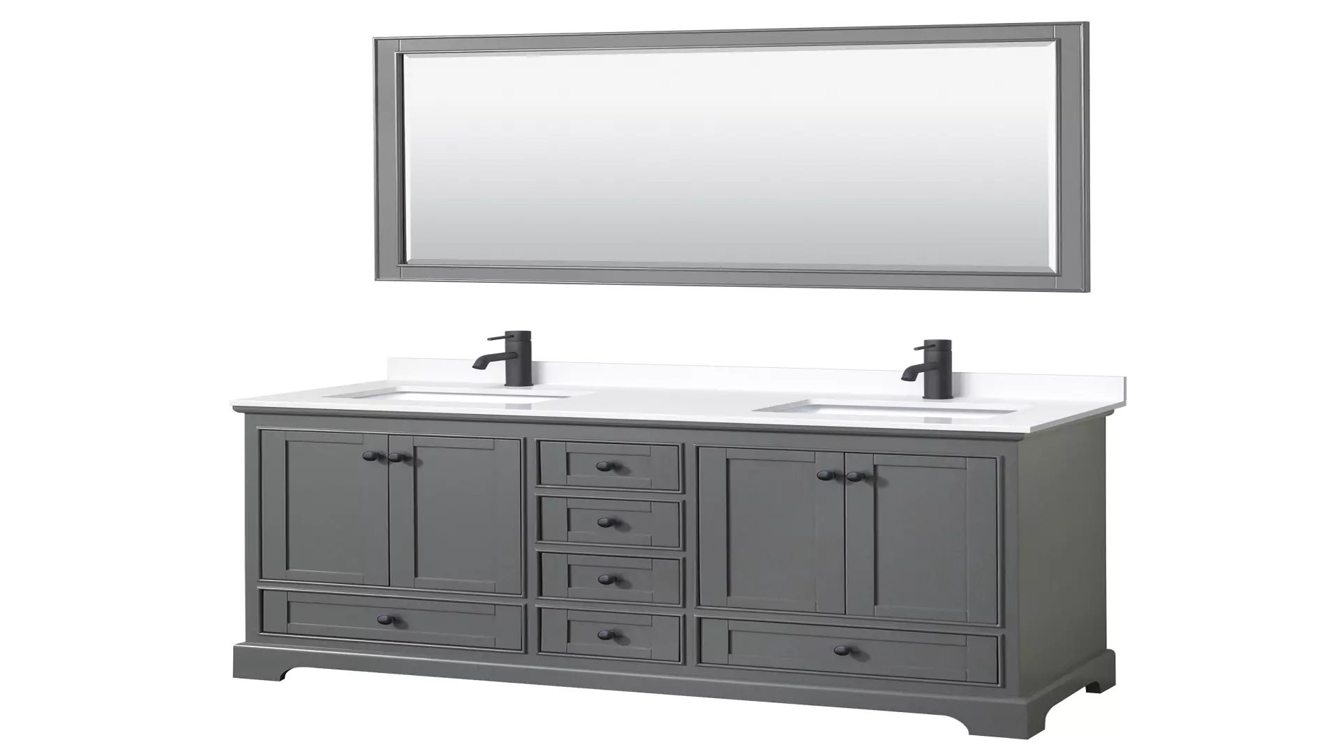 Deborah 60 Inch Double Bathroom Vanity in Dark Gray, White Cultured Marble Countertop, Undermount Square Sinks, Matte Black Trim, 58 Inch Mirror material