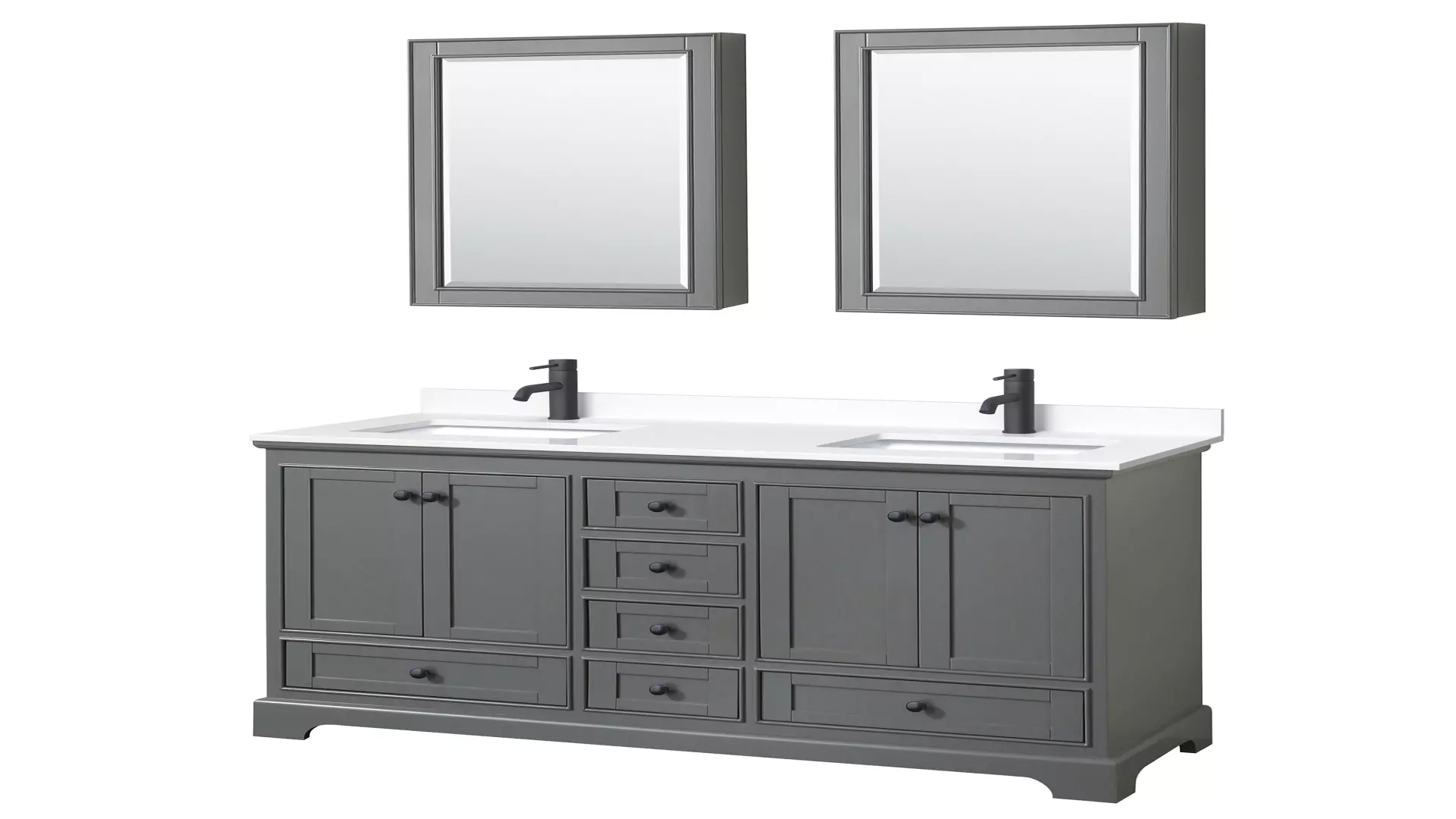 Deborah 60 Inch Double Bathroom Vanity in Dark Gray, White Cultured Marble Countertop, Undermount Square Sinks, Matte Black Trim, Medicine Cabinets material