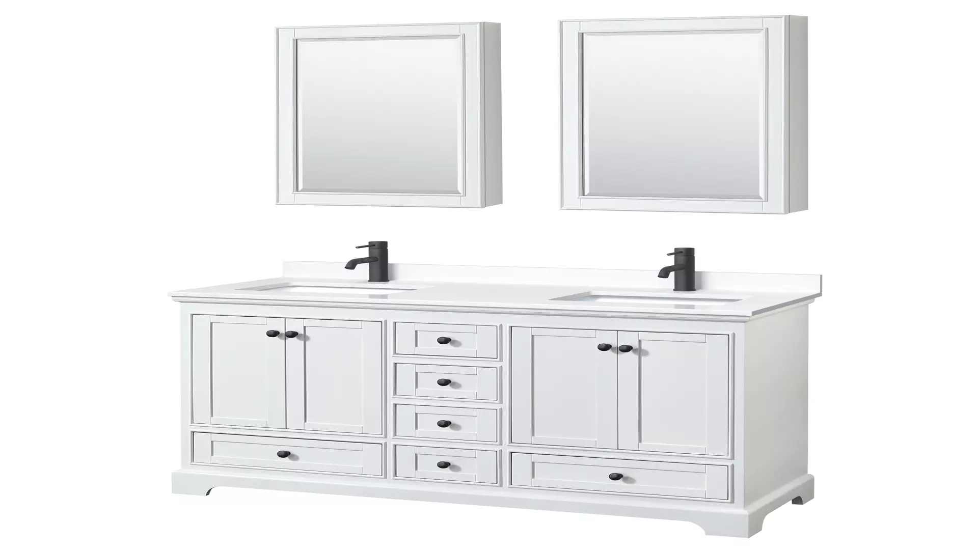 Deborah 60 Inch Double Bathroom Vanity in White, White Cultured Marble Countertop, Undermount Square Sinks, Matte Black Trim, Medicine Cabinets material