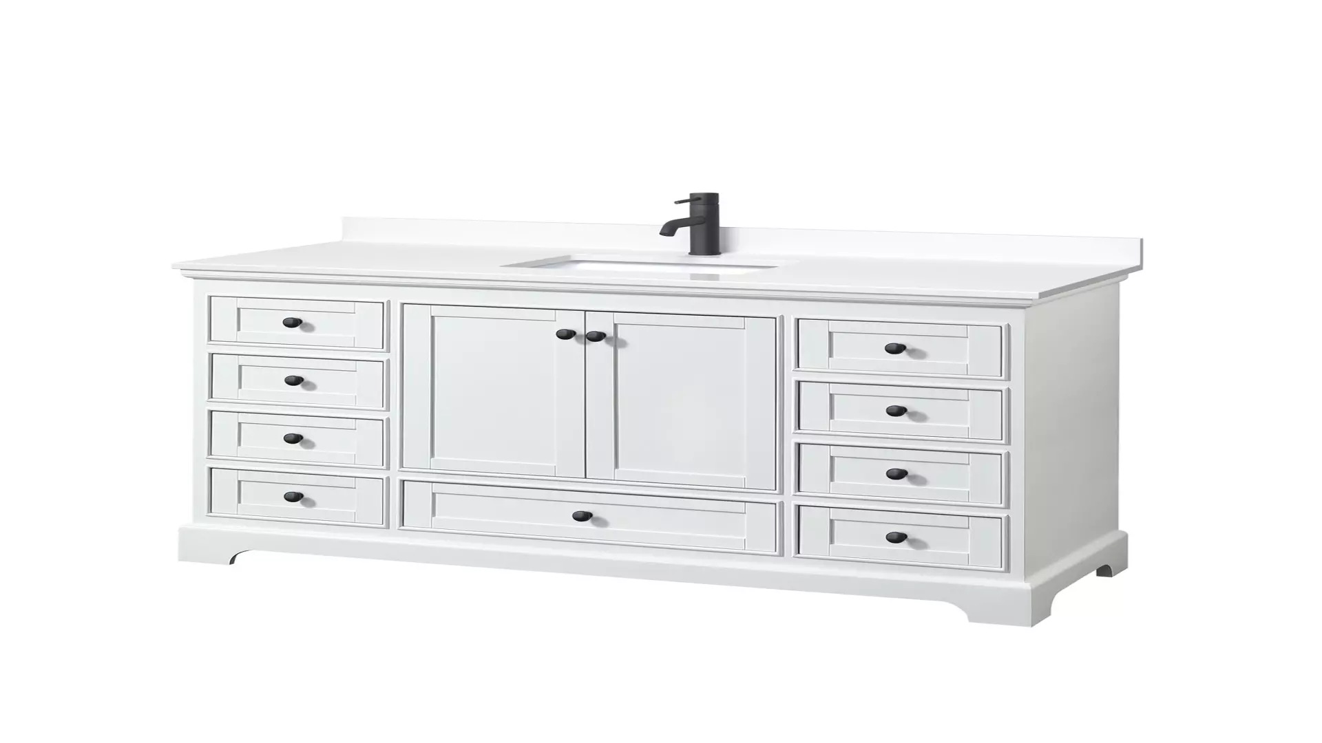 Deborah 60 Inch Single Bathroom Vanity in White, White Cultured Marble Countertop, Undermount Square Sink, Matte Black Trim material