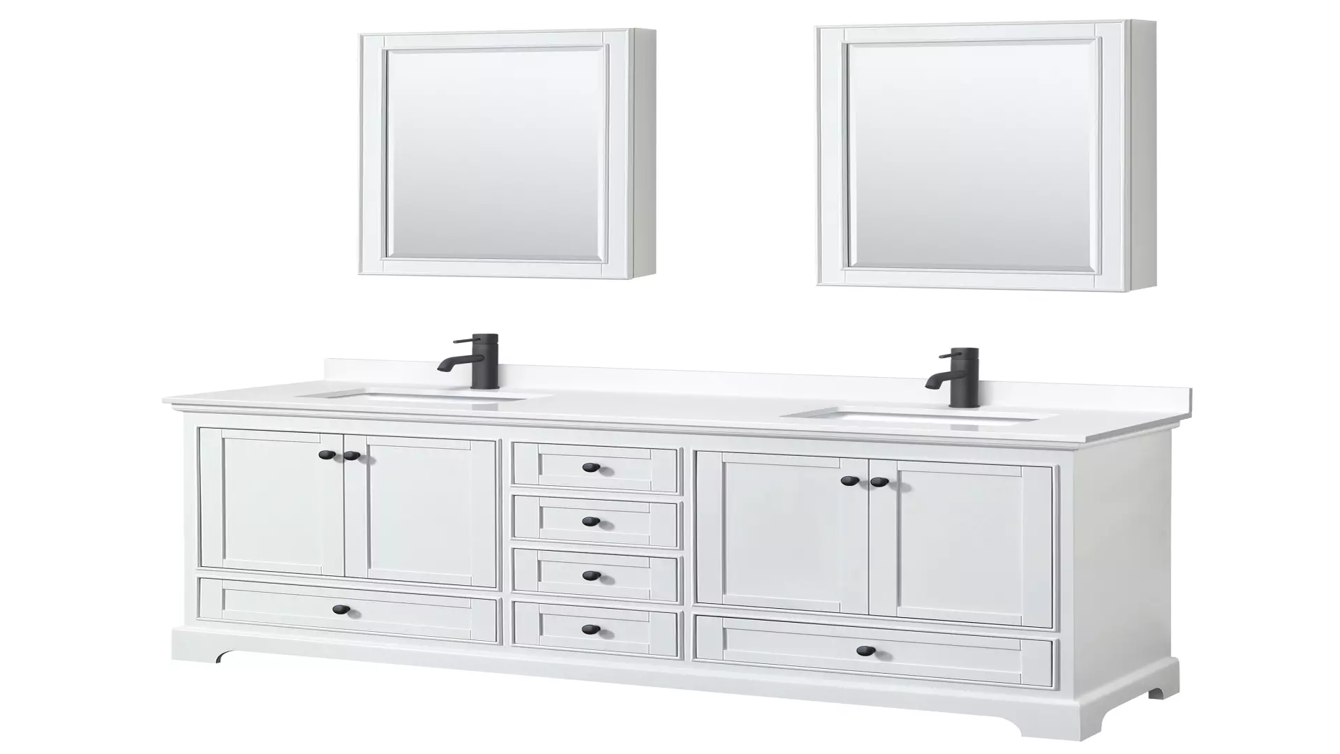 Deborah 72 Inch Double Bathroom Vanity in White, White Cultured Marble Countertop, Undermount Square Sinks, Matte Black Trim, Medicine Cabinets material