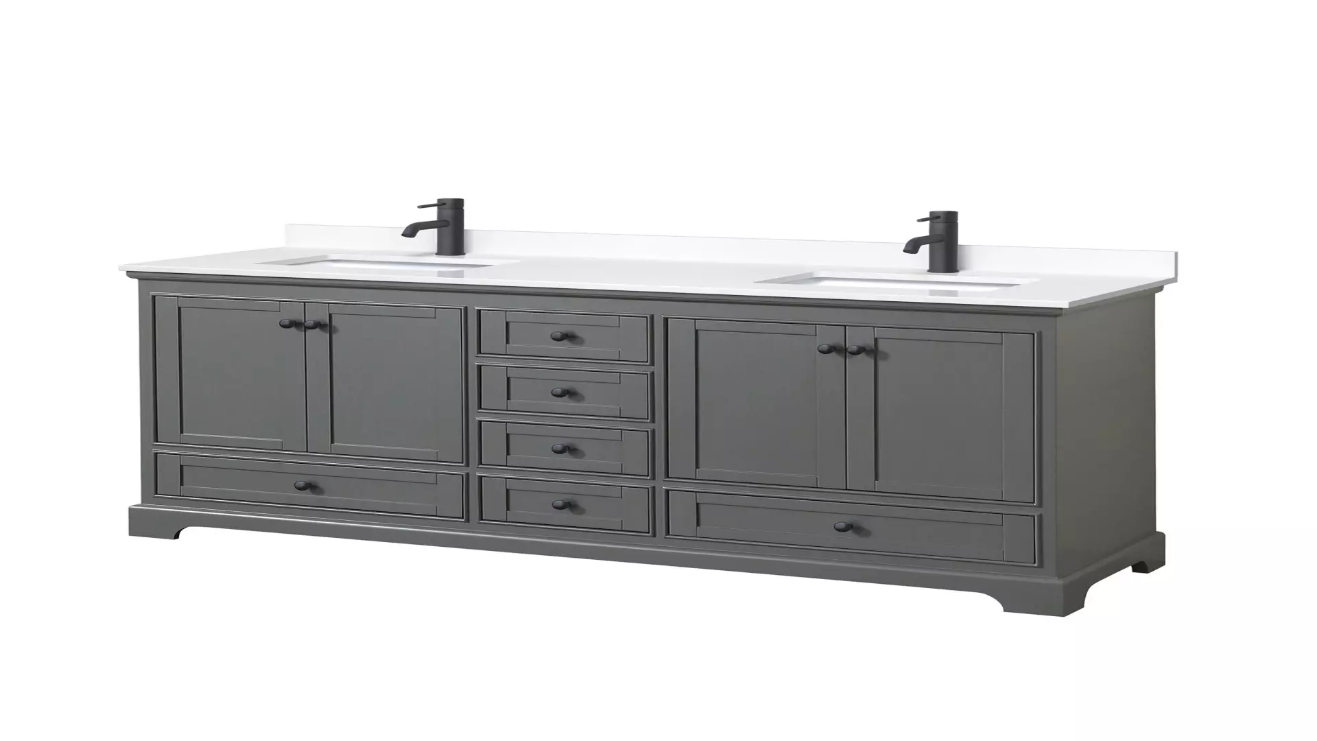 Deborah 72 Inch Double Bathroom Vanity in Dark Gray, White Cultured Marble Countertop, Undermount Square Sinks, Matte Black Trim material