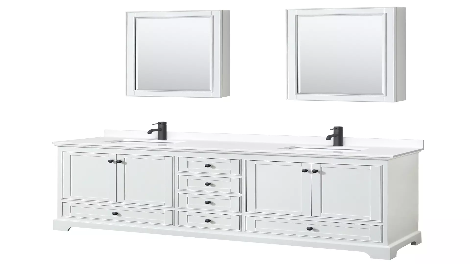 Deborah 80 Inch Double Bathroom Vanity in White, White Cultured Marble Countertop, Undermount Square Sinks, Matte Black Trim, Medicine Cabinets material