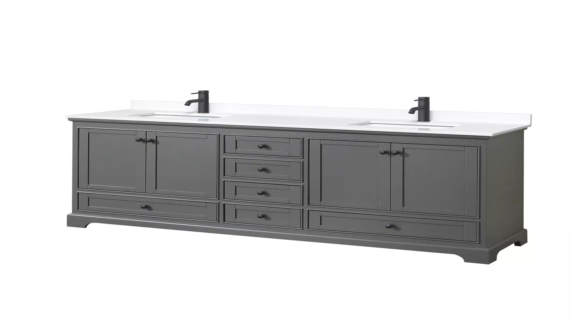 Deborah 80 Inch Double Bathroom Vanity in Dark Gray, White Cultured Marble Countertop, Undermount Square Sinks, Matte Black Trim material
