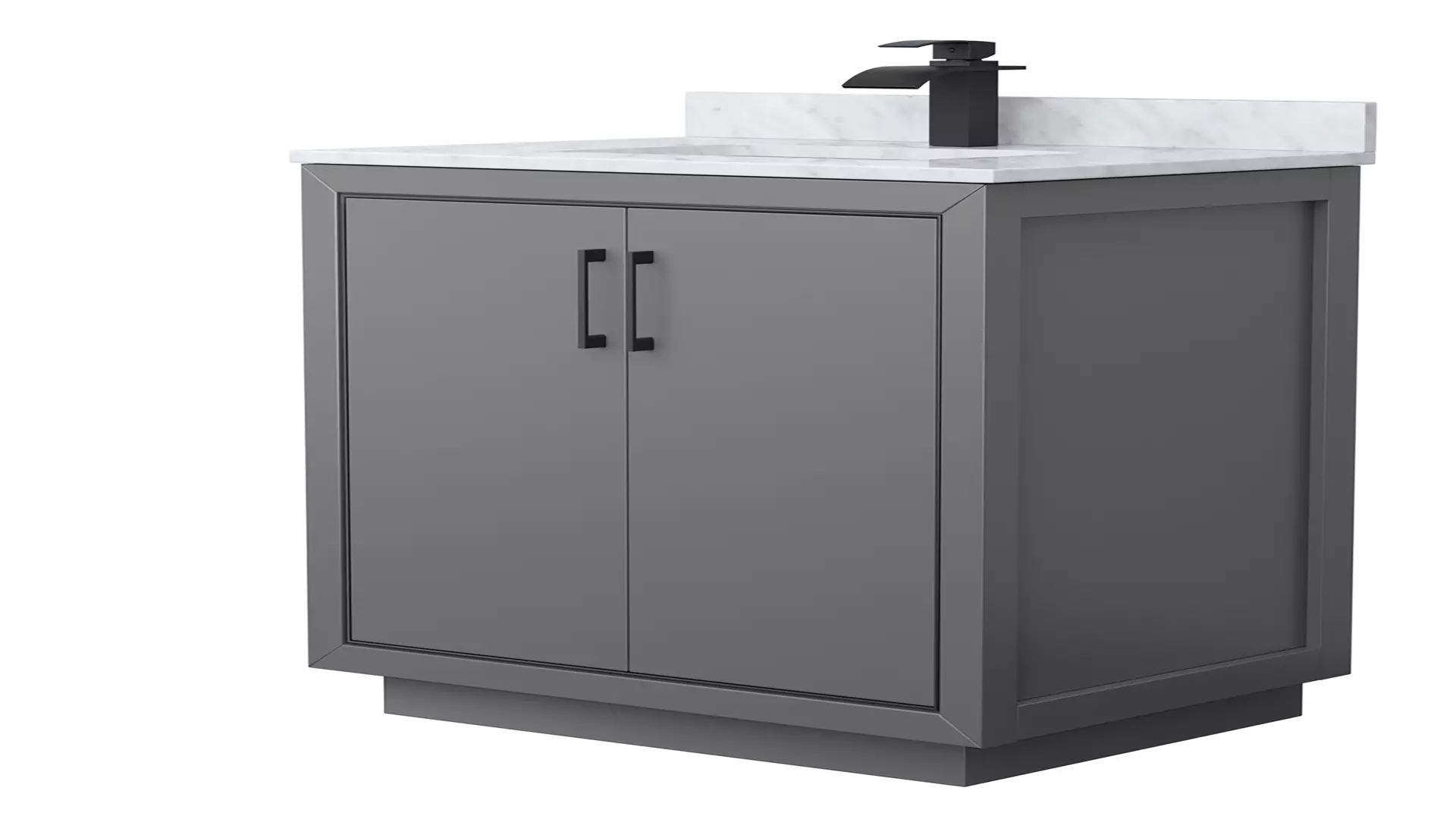 Icon 30 Inch Single Bathroom Vanity in Dark Gray, White Carrara Marble Countertop, Undermount Square Sink, Matte Black Trim material