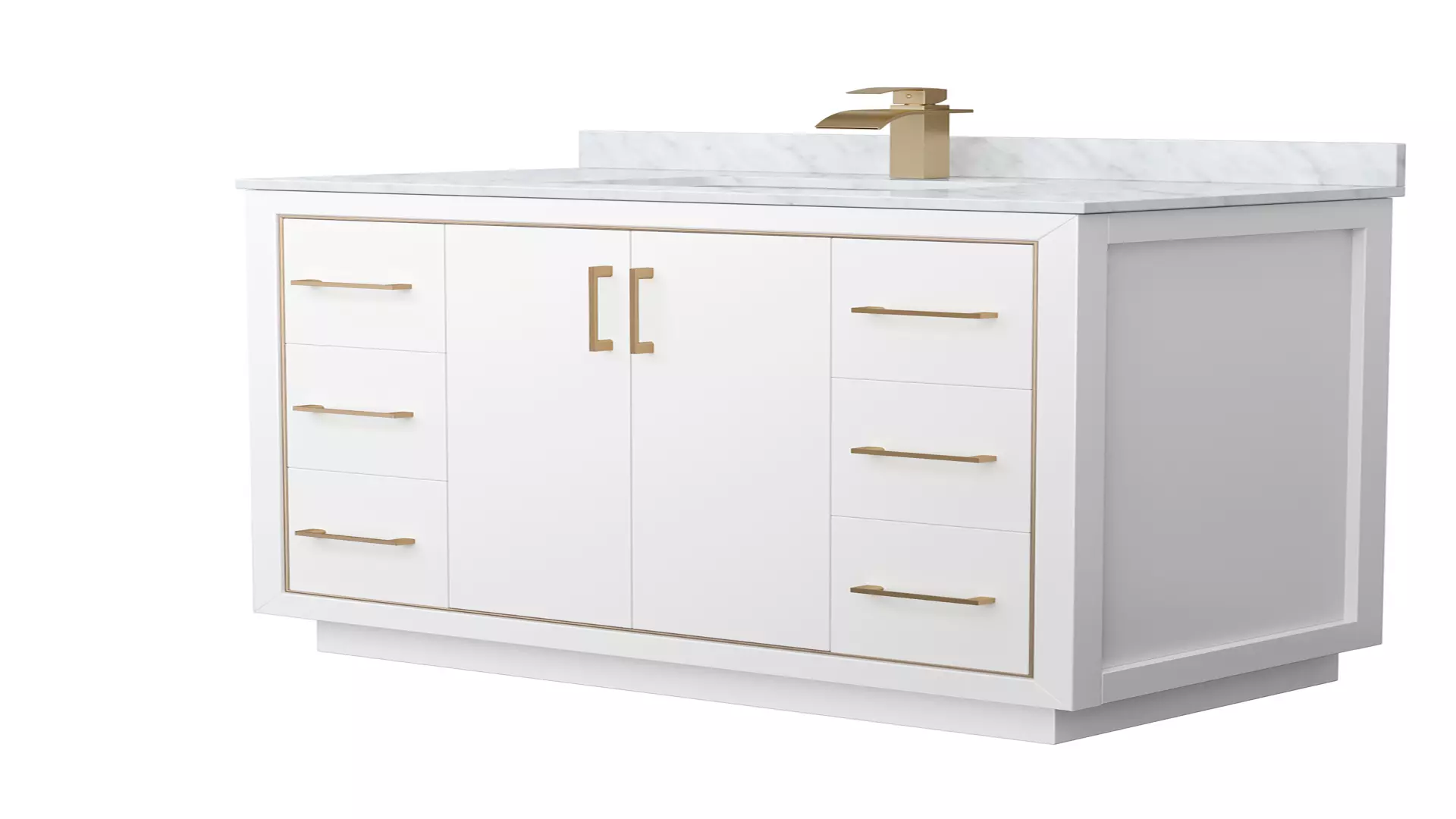 Icon 42 Inch Single Bathroom Vanity in White, White Carrara Marble Countertop, Undermount Square Sink, Satin Bronze Trim material