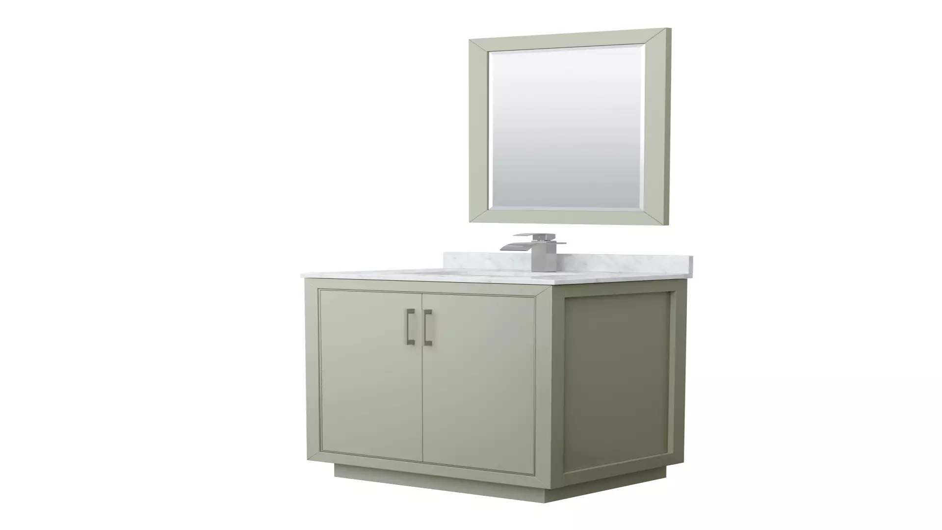 Icon 30 Inch Single Bathroom Vanity in Light Green, White Carrara Marble Countertop, Undermount Square Sink, Brushed Nickel Trim, 24 Inch Mirror material