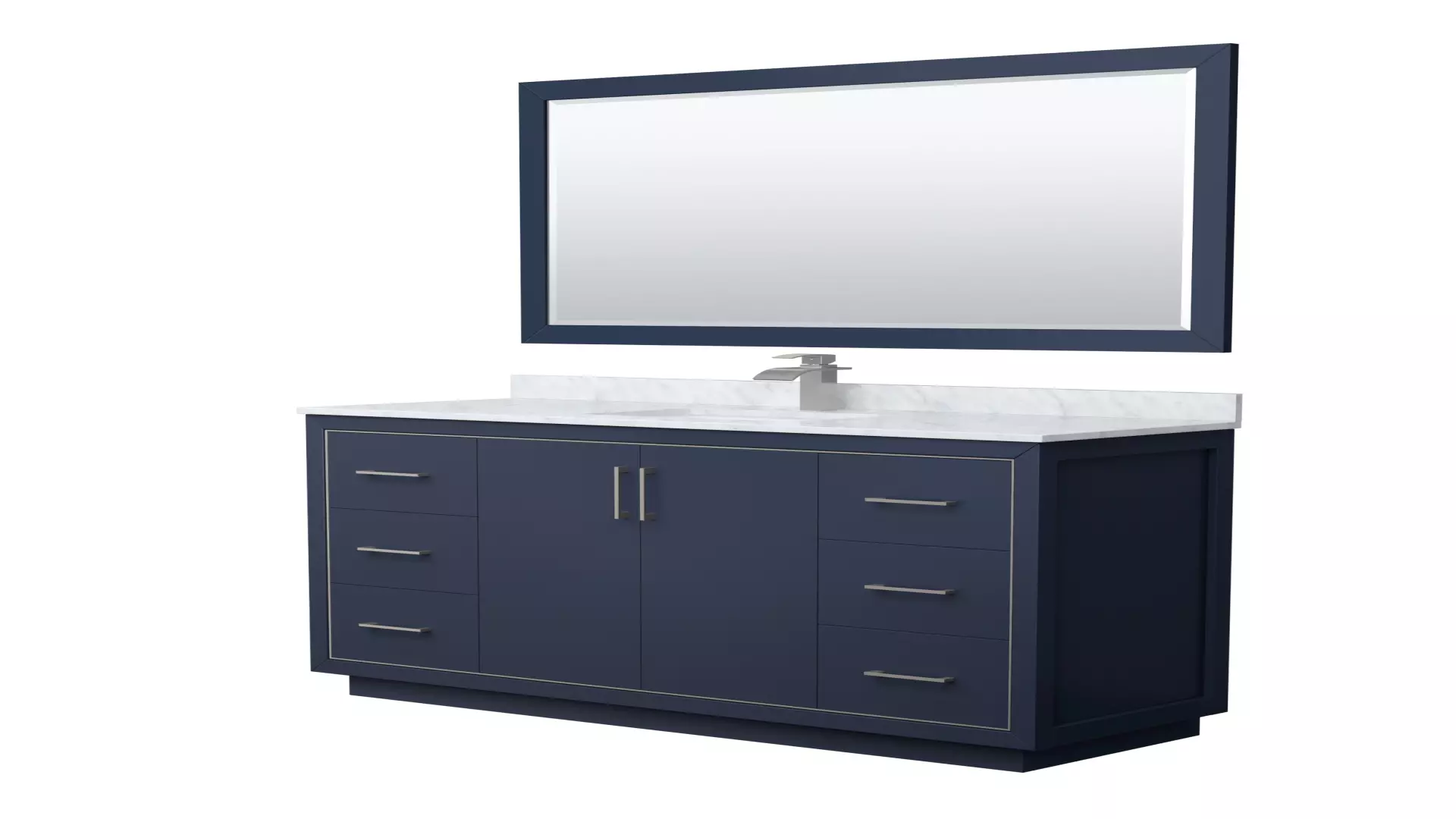 Icon 60 Inch Single Bathroom Vanity in Dark Blue, White Carrara Marble Countertop, Undermount Square Sink, Brushed Nickel Trim, 58 Inch Mirror material
