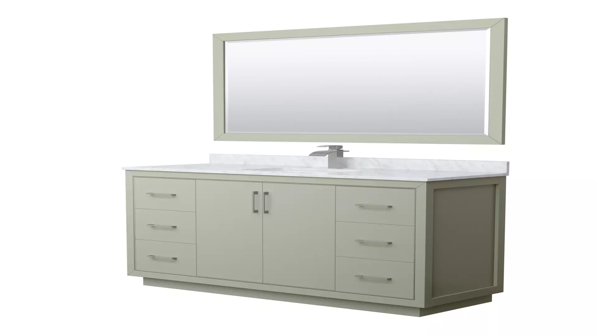Icon 60 Inch Single Bathroom Vanity in Light Green, White Carrara Marble Countertop, Undermount Square Sink, Brushed Nickel Trim, 58 Inch Mirror material