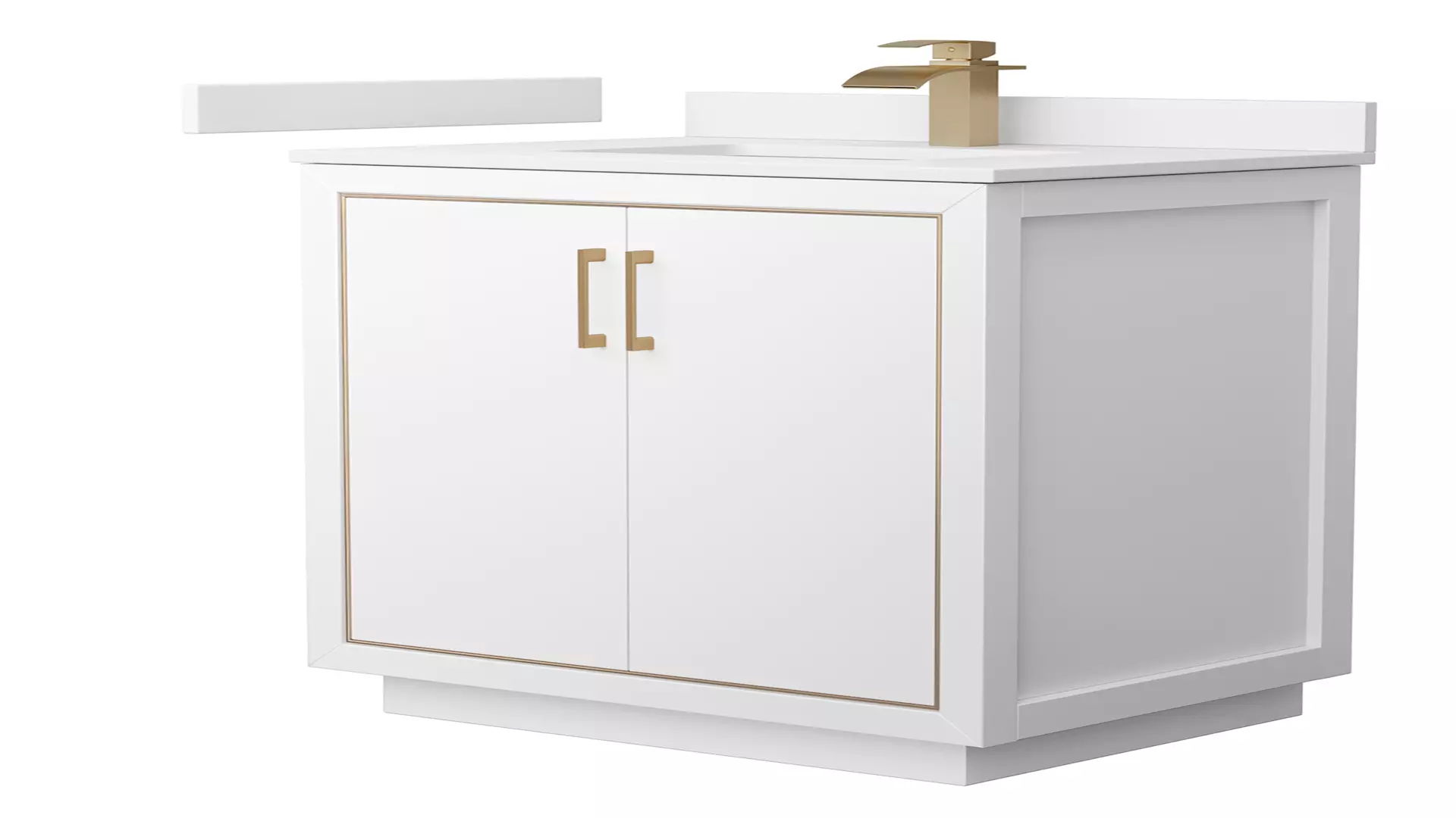Icon 30 Inch Single Bathroom Vanity in White, White Cultured Marble Countertop, Undermount Square Sink, Satin Bronze Trim material