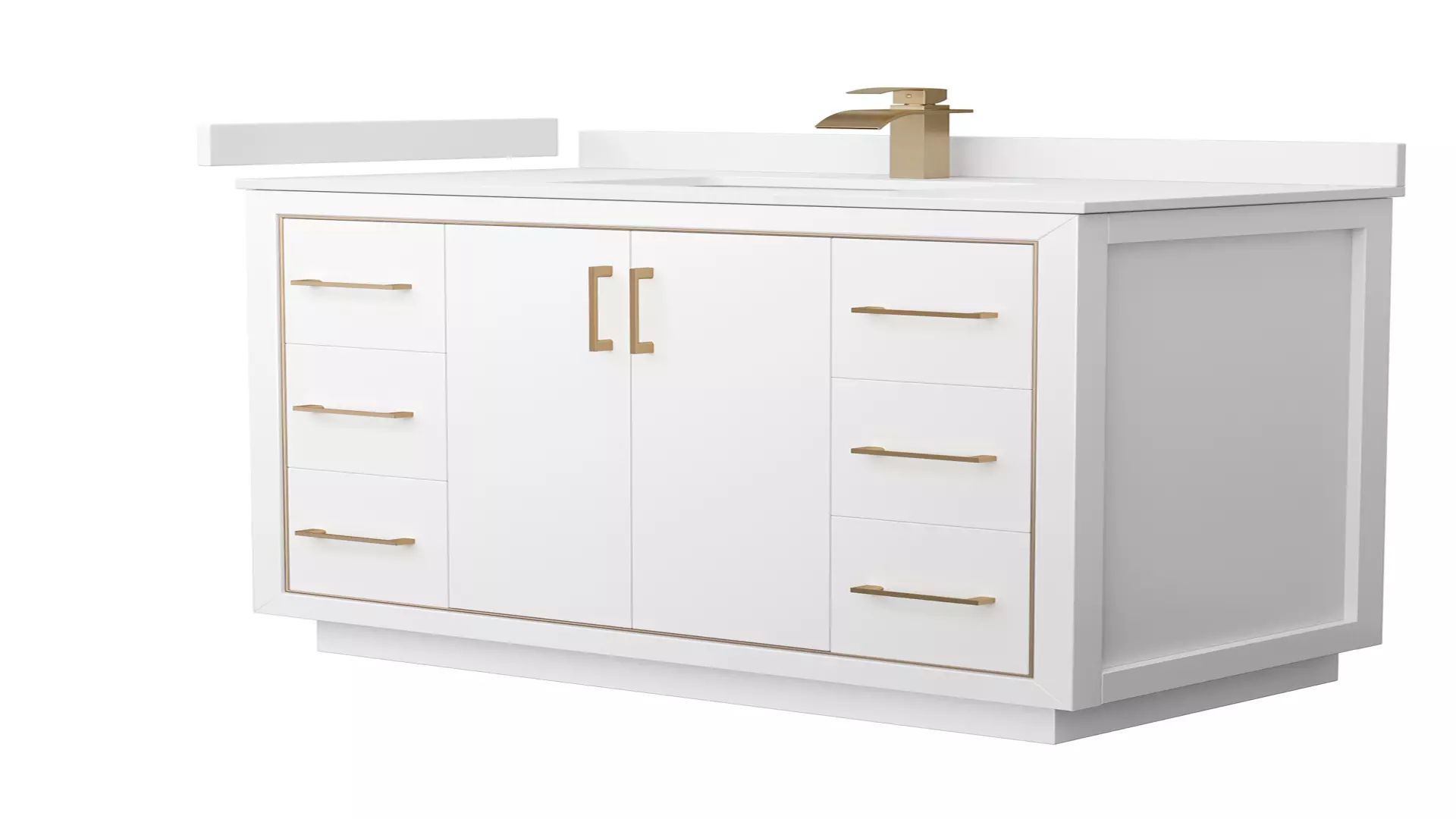 Icon 42 Inch Single Bathroom Vanity in White, White Cultured Marble Countertop, Undermount Square Sink, Satin Bronze Trim material