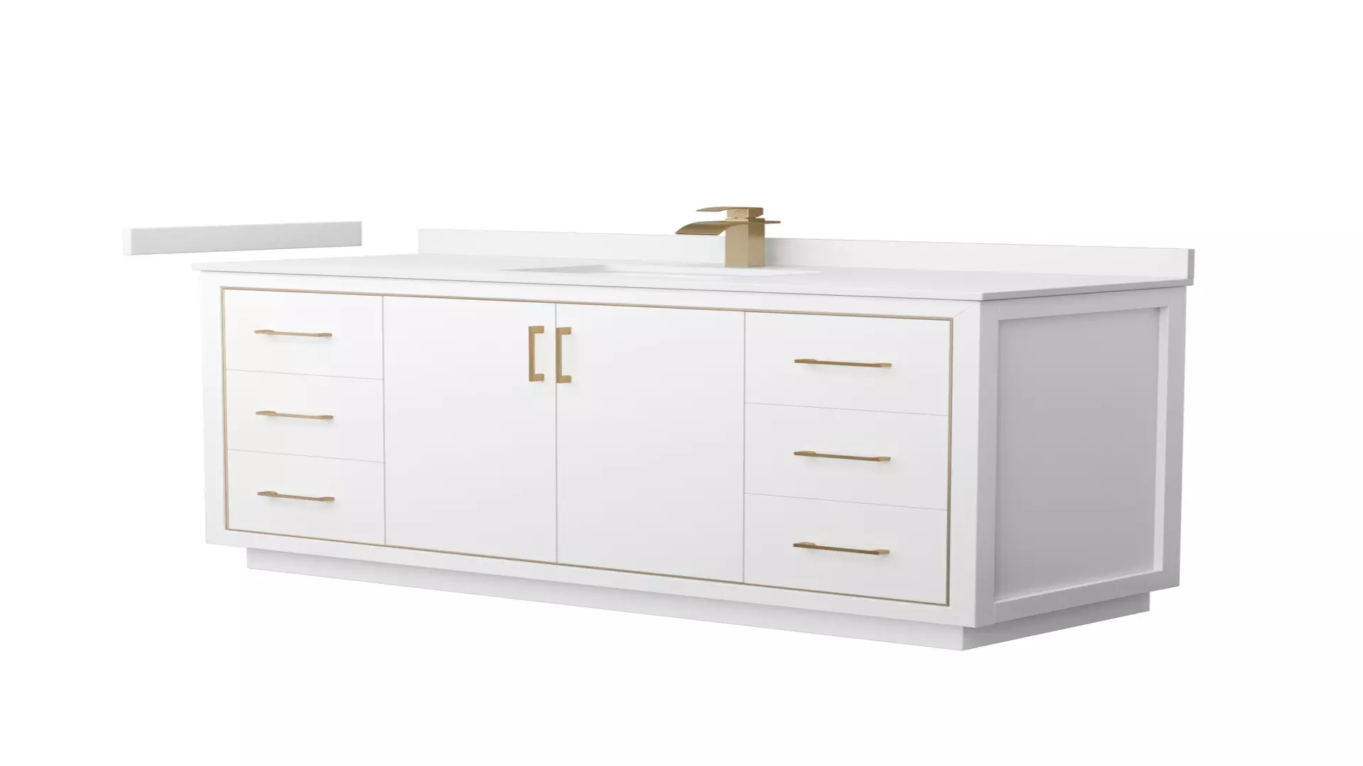 Icon 60 Inch Single Bathroom Vanity in White, White Cultured Marble Countertop, Undermount Square Sink, Satin Bronze Trim material