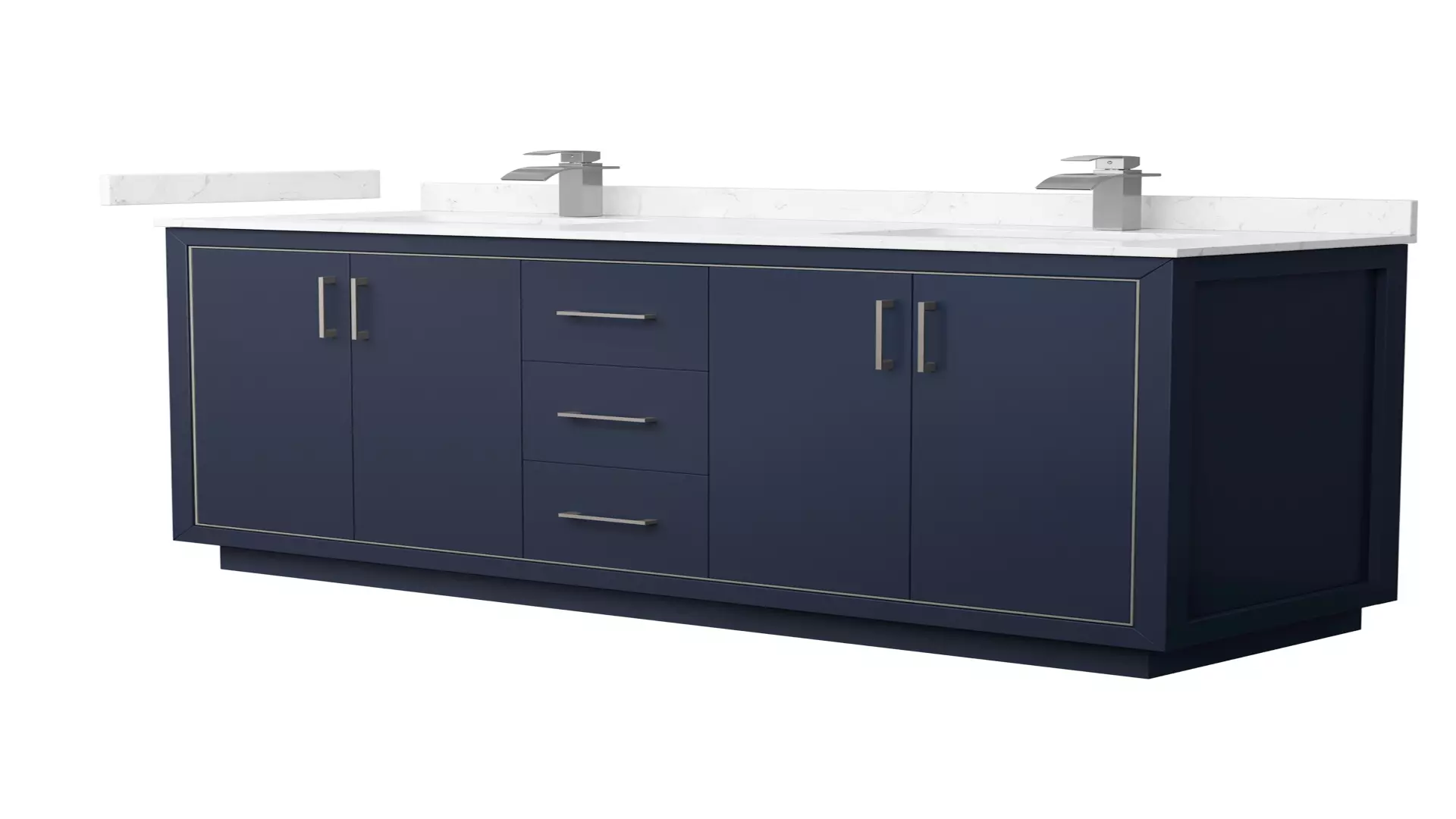 Icon 66 Inch Double Bathroom Vanity in Dark Blue, Carrara Cultured Marble Countertop, Undermount Square Sinks, Brushed Nickel Trim material