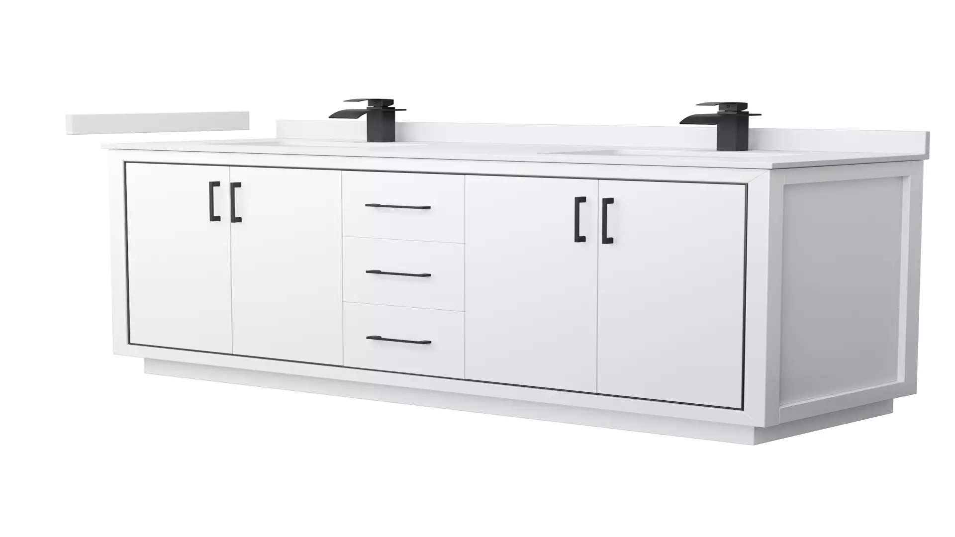 Icon 66 Inch Double Bathroom Vanity in White, White Cultured Marble Countertop, Undermount Square Sinks, Matte Black Trim material