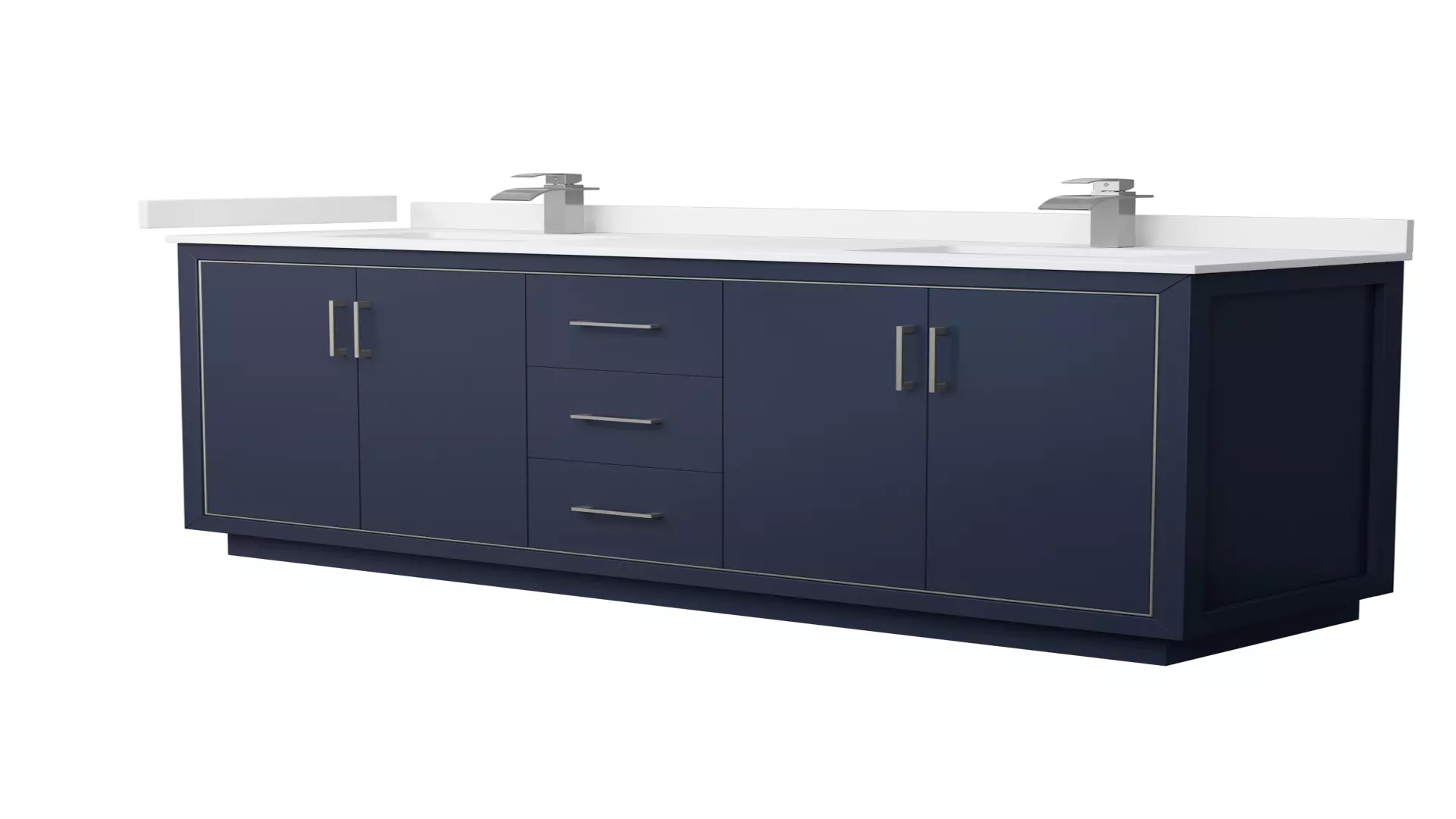 Icon 72 Inch Double Bathroom Vanity in Dark Blue, White Cultured Marble Countertop, Undermount Square Sinks, Brushed Nickel Trim material