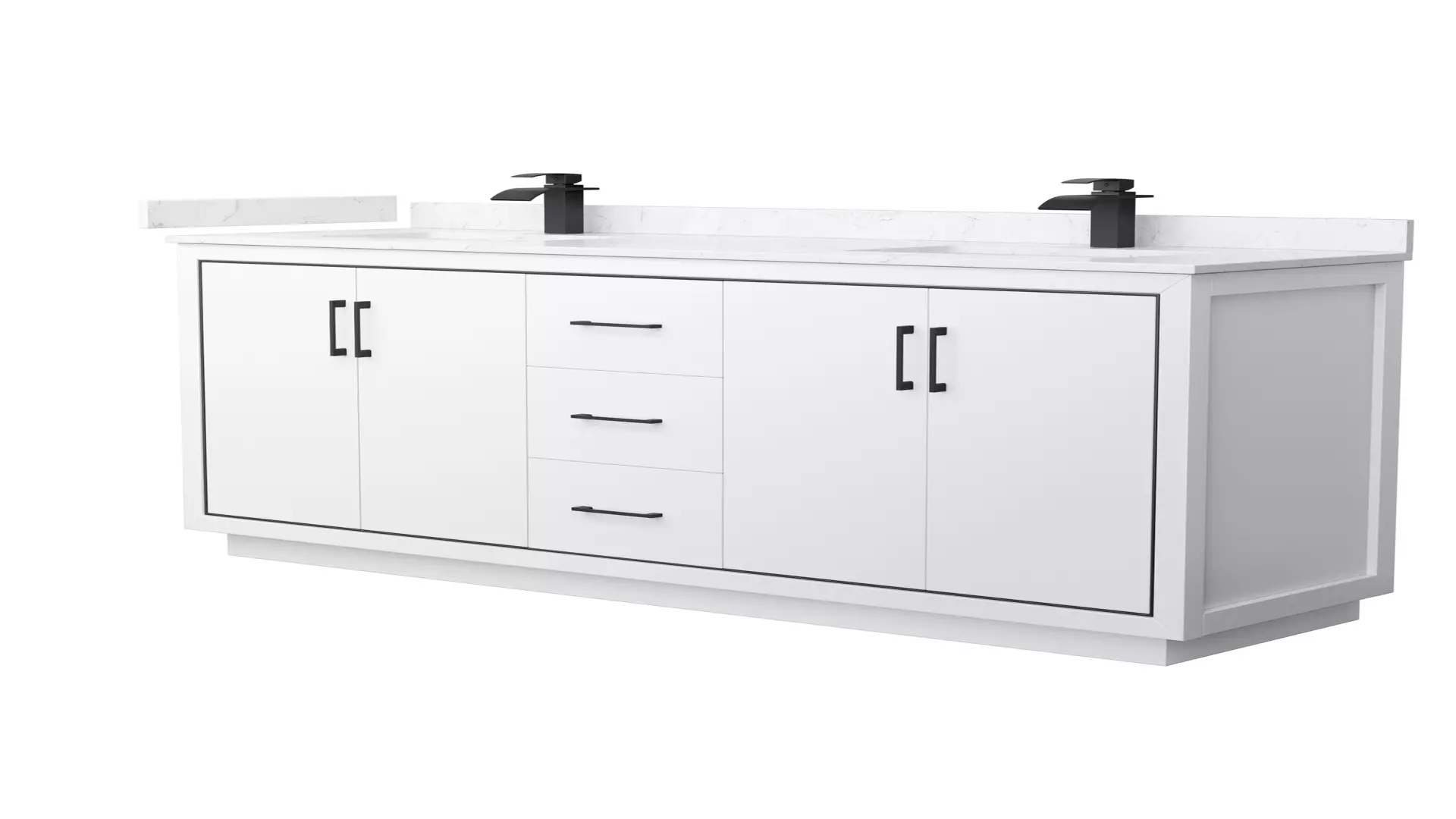 Icon 72 Inch Double Bathroom Vanity in White, Carrara Cultured Marble Countertop, Undermount Square Sinks, Matte Black Trim material