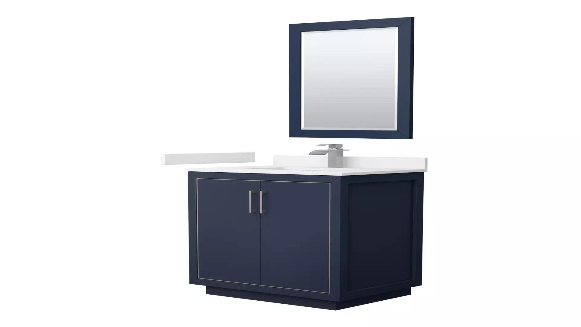 Icon 30 Inch Single Bathroom Vanity in Dark Blue, White Cultured Marble Countertop, Undermount Square Sink, Brushed Nickel Trim, 24 Inch Mirror material