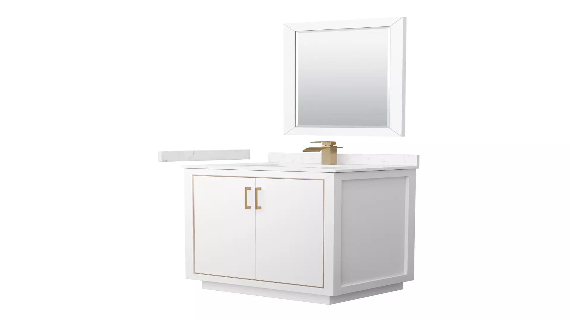 Icon 30 Inch Single Bathroom Vanity in White, Carrara Cultured Marble Countertop, Undermount Square Sink, Satin Bronze Trim, 24 Inch Mirror material
