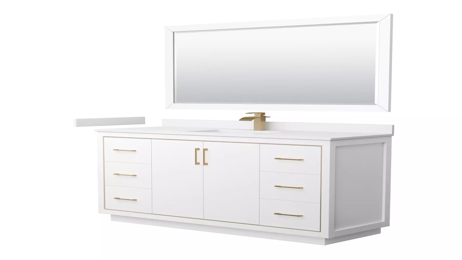 Icon 60 Inch Single Bathroom Vanity in White, White Cultured Marble Countertop, Undermount Square Sink, Satin Bronze Trim, 58 Inch Mirror material