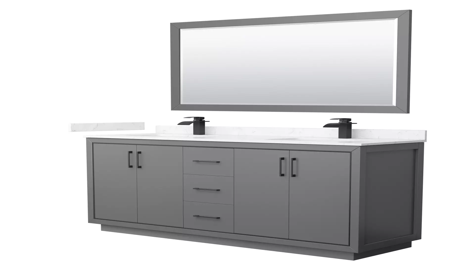 Icon 66 Inch Double Bathroom Vanity in Dark Gray, Carrara Cultured Marble Countertop, Undermount Square Sinks, Matte Black Trim, 58 Inch Mirror material