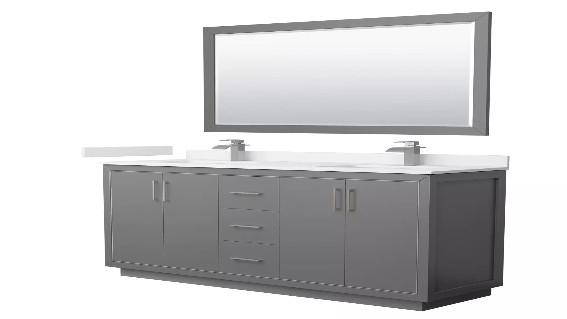 Icon 66 Inch Double Bathroom Vanity in Dark Gray, White Cultured Marble Countertop, Undermount Square Sinks, Brushed Nickel Trim, 58 Inch Mirror material