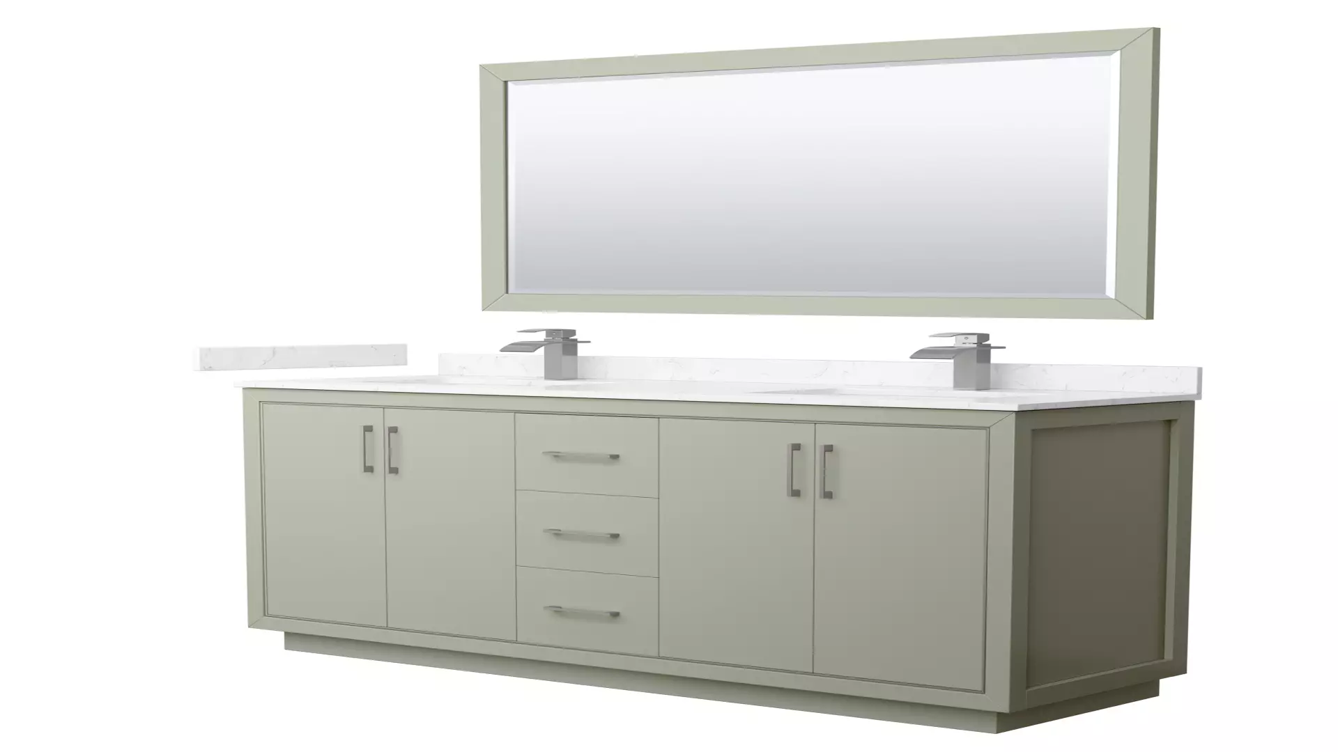 Icon 66 Inch Double Bathroom Vanity in Light Green, Carrara Cultured Marble Countertop, Undermount Square Sinks, Brushed Nickel Trim, 58 Inch Mirror material
