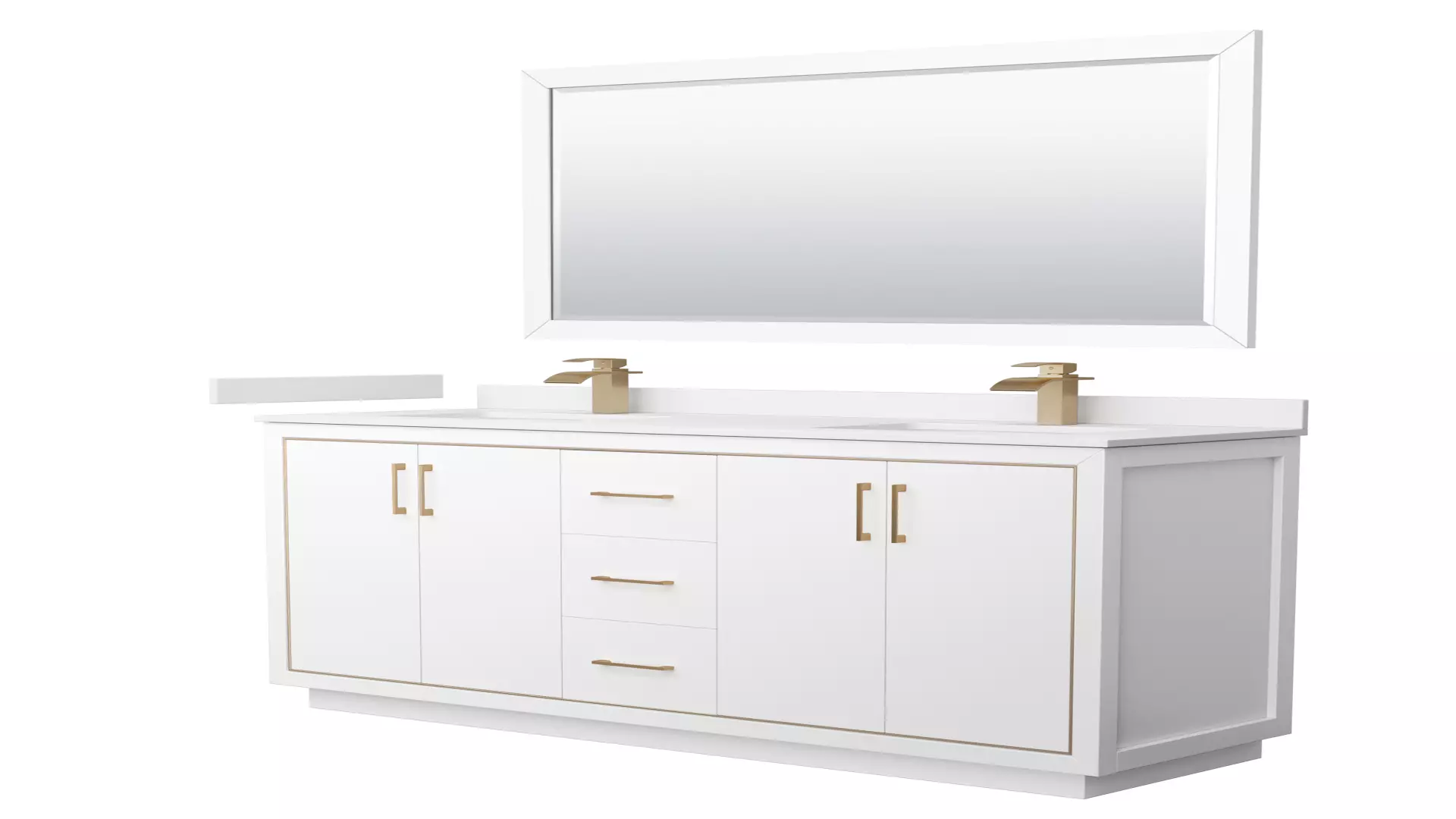 Icon 66 Inch Double Bathroom Vanity in White, White Cultured Marble Countertop, Undermount Square Sinks, Satin Bronze Trim, 58 Inch Mirror material
