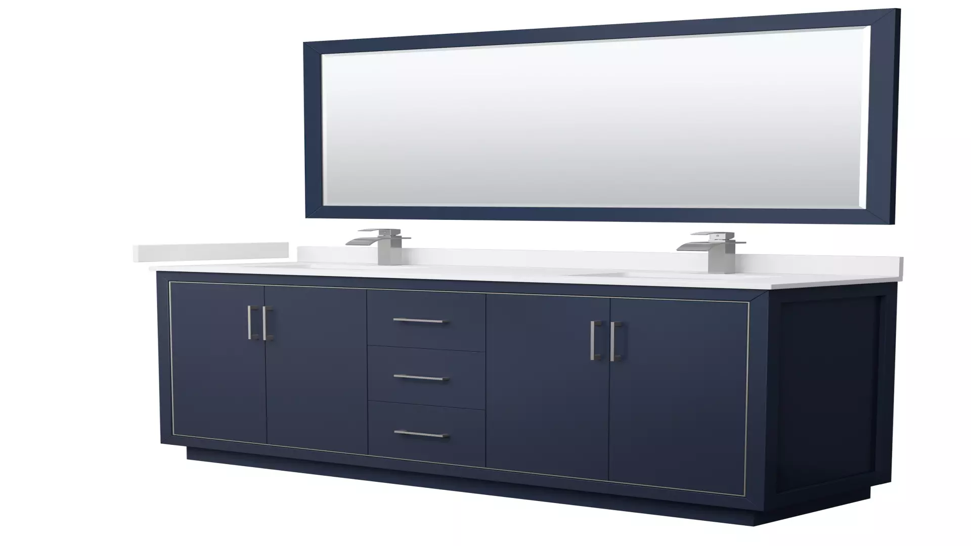 Icon 72 Inch Double Bathroom Vanity in Dark Blue, White Cultured Marble Countertop, Undermount Square Sinks, Brushed Nickel Trim, 70 Inch Mirror material