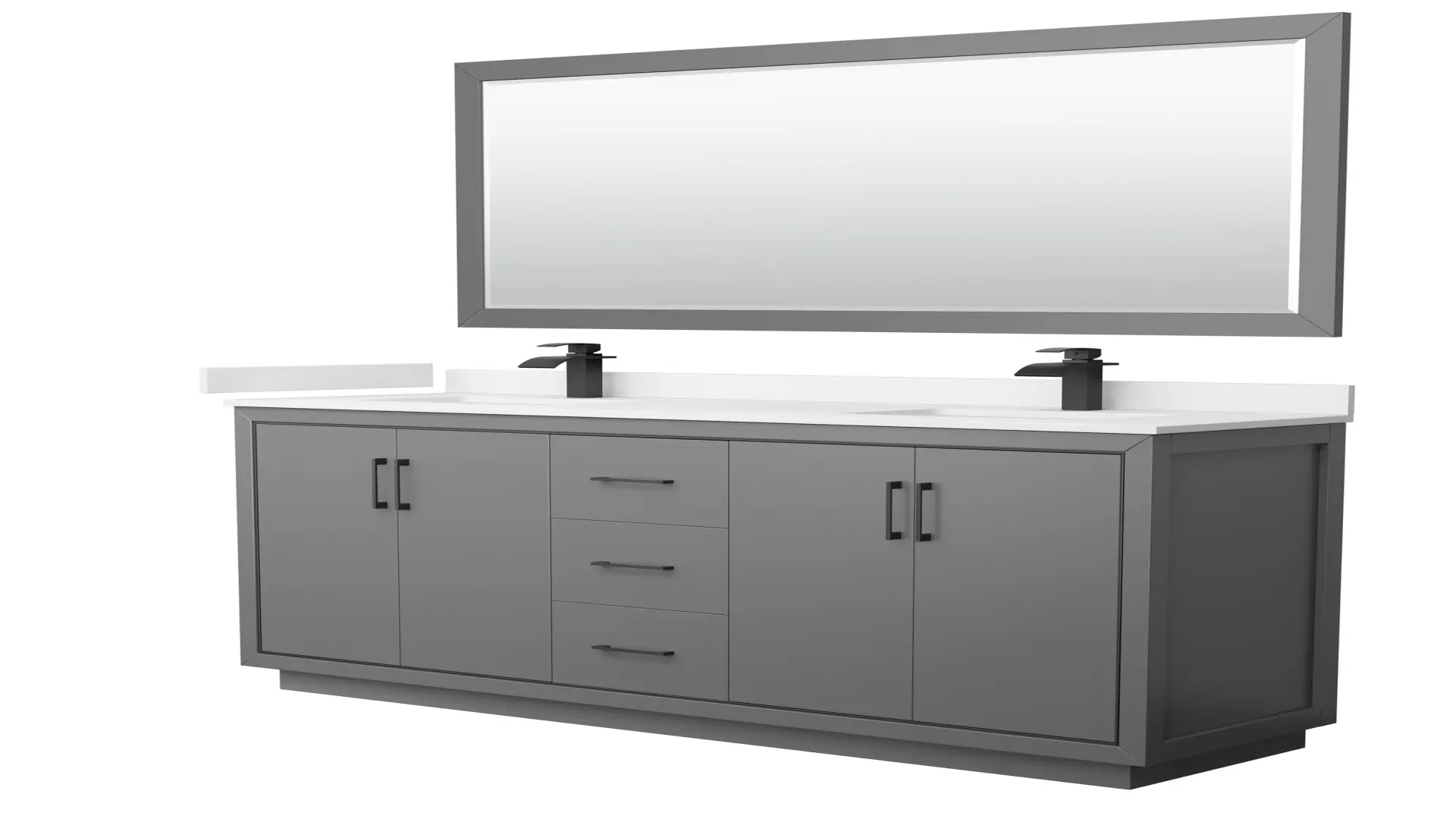 Icon 72 Inch Double Bathroom Vanity in Dark Gray, White Cultured Marble Countertop, Undermount Square Sinks, Matte Black Trim, 70 Inch Mirror material