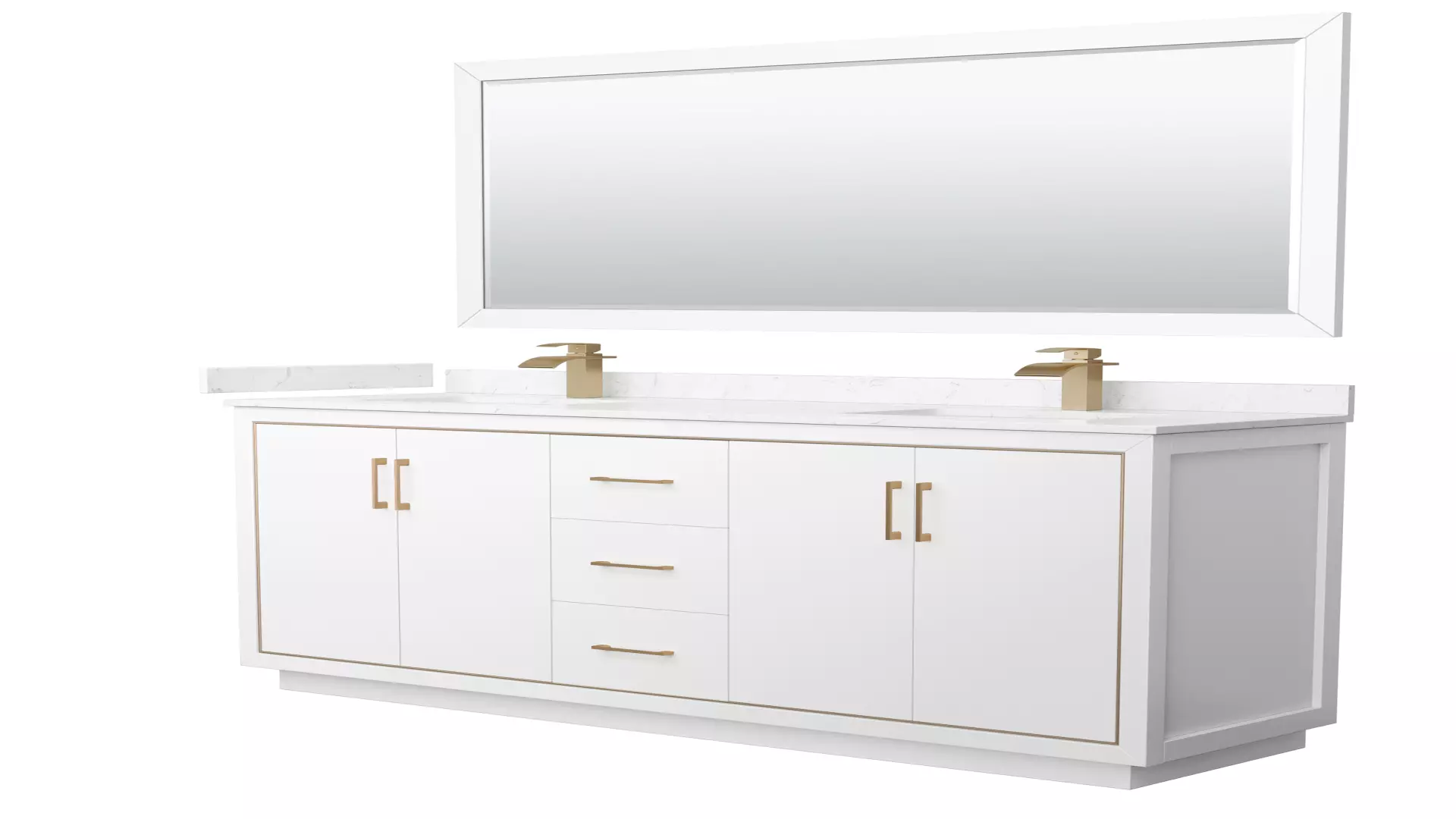 Icon 72 Inch Double Bathroom Vanity in White, Carrara Cultured Marble Countertop, Undermount Square Sinks, Satin Bronze Trim, 70 Inch Mirror material