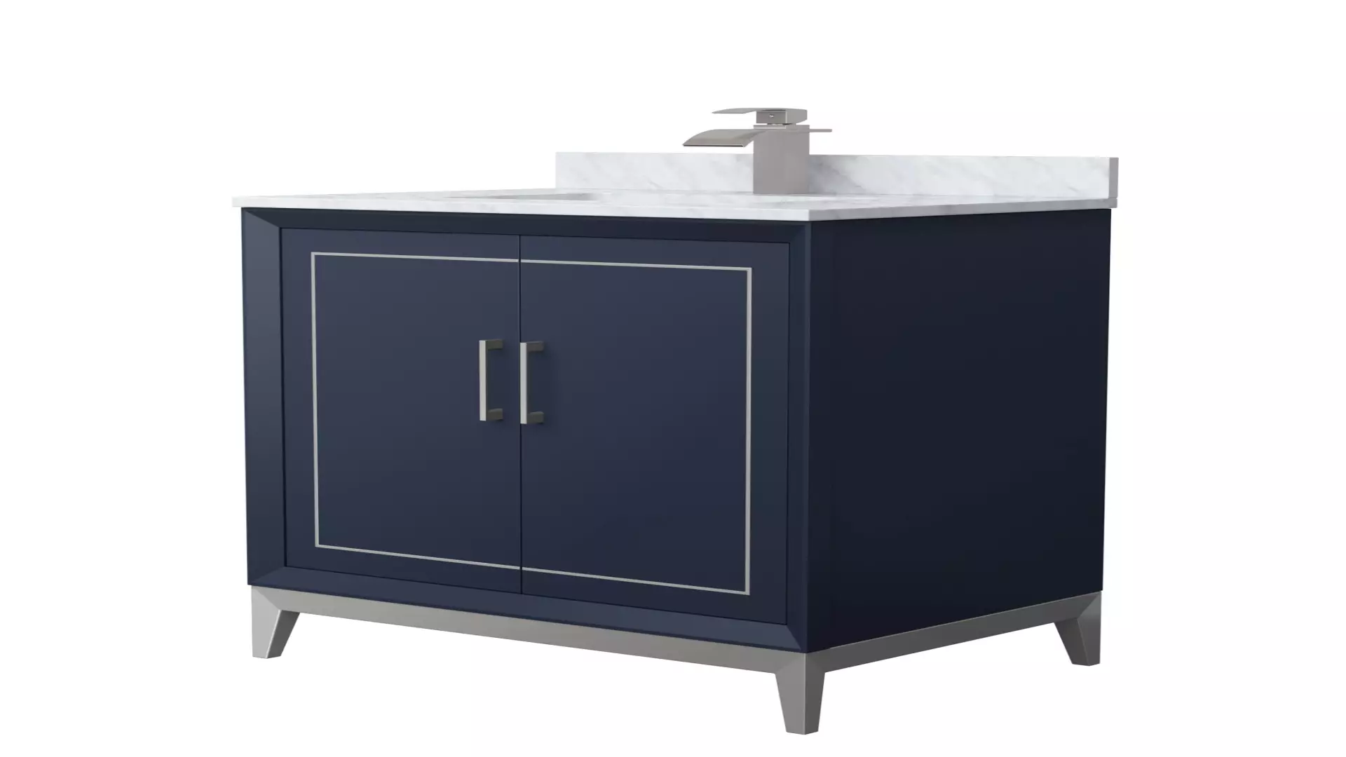 Marlena 30 Inch Single Bathroom Vanity in Dark Blue, White Carrara Marble Countertop, Undermount Square Sink, Brushed Nickel Trim material