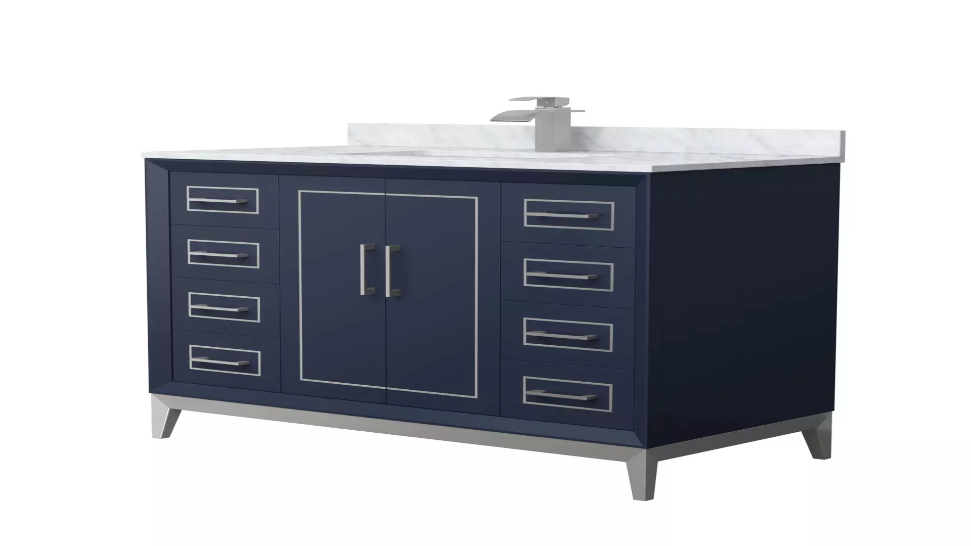 Marlena 42 Inch Single Bathroom Vanity in Dark Blue, White Carrara Marble Countertop, Undermount Square Sink, Brushed Nickel Trim material