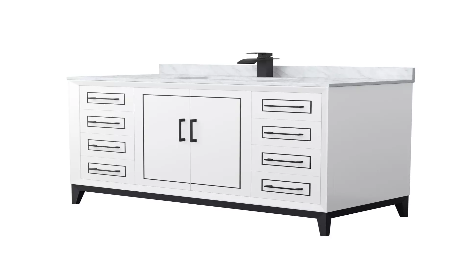 Marlena 48 Inch Single Bathroom Vanity in White, White Carrara Marble Countertop, Undermount Square Sink, Matte Black Trim material