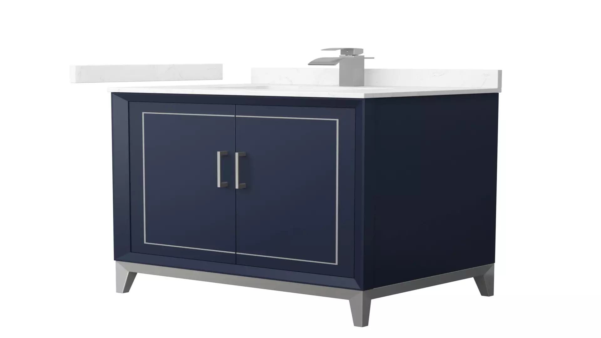 Marlena 30 Inch Single Bathroom Vanity in Dark Blue, Carrara Cultured Marble Countertop, Undermount Square Sink, Brushed Nickel Trim material