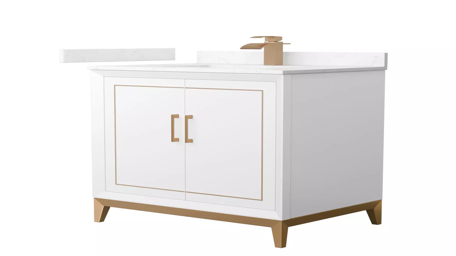 Marlena 30 Inch Single Bathroom Vanity in White, Carrara Cultured Marble Countertop, Undermount Square Sink, Satin Bronze Trim material