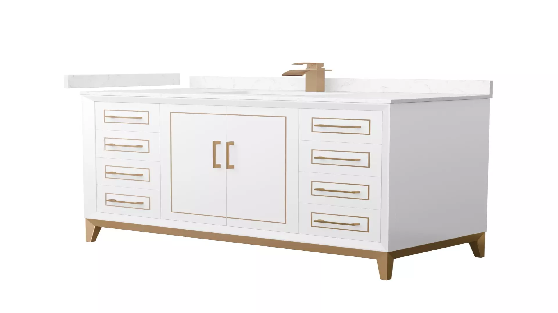 Marlena 48 Inch Single Bathroom Vanity in White, Carrara Cultured Marble Countertop, Undermount Square Sink, Satin Bronze Trim material