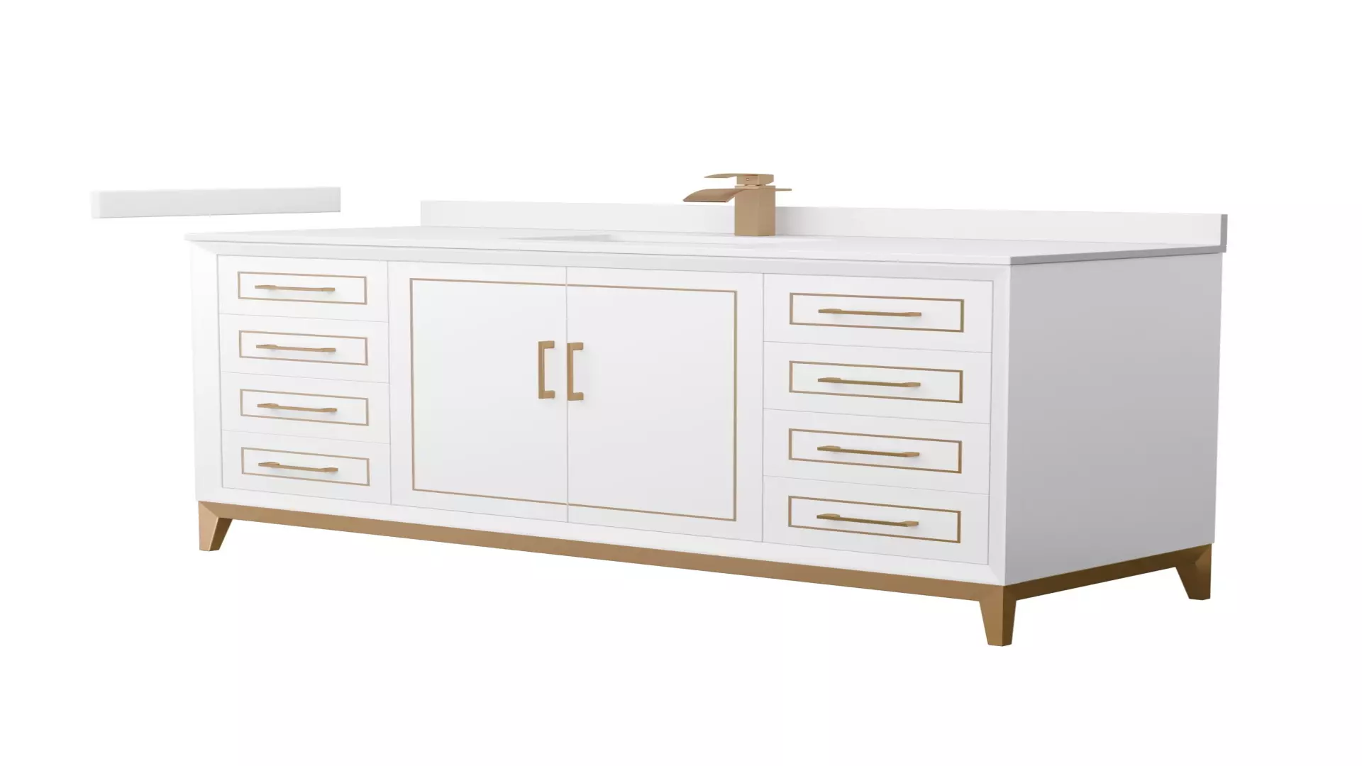 Marlena 60 Inch Single Bathroom Vanity in White, White Cultured Marble Countertop, Undermount Square Sink, Satin Bronze Trim material