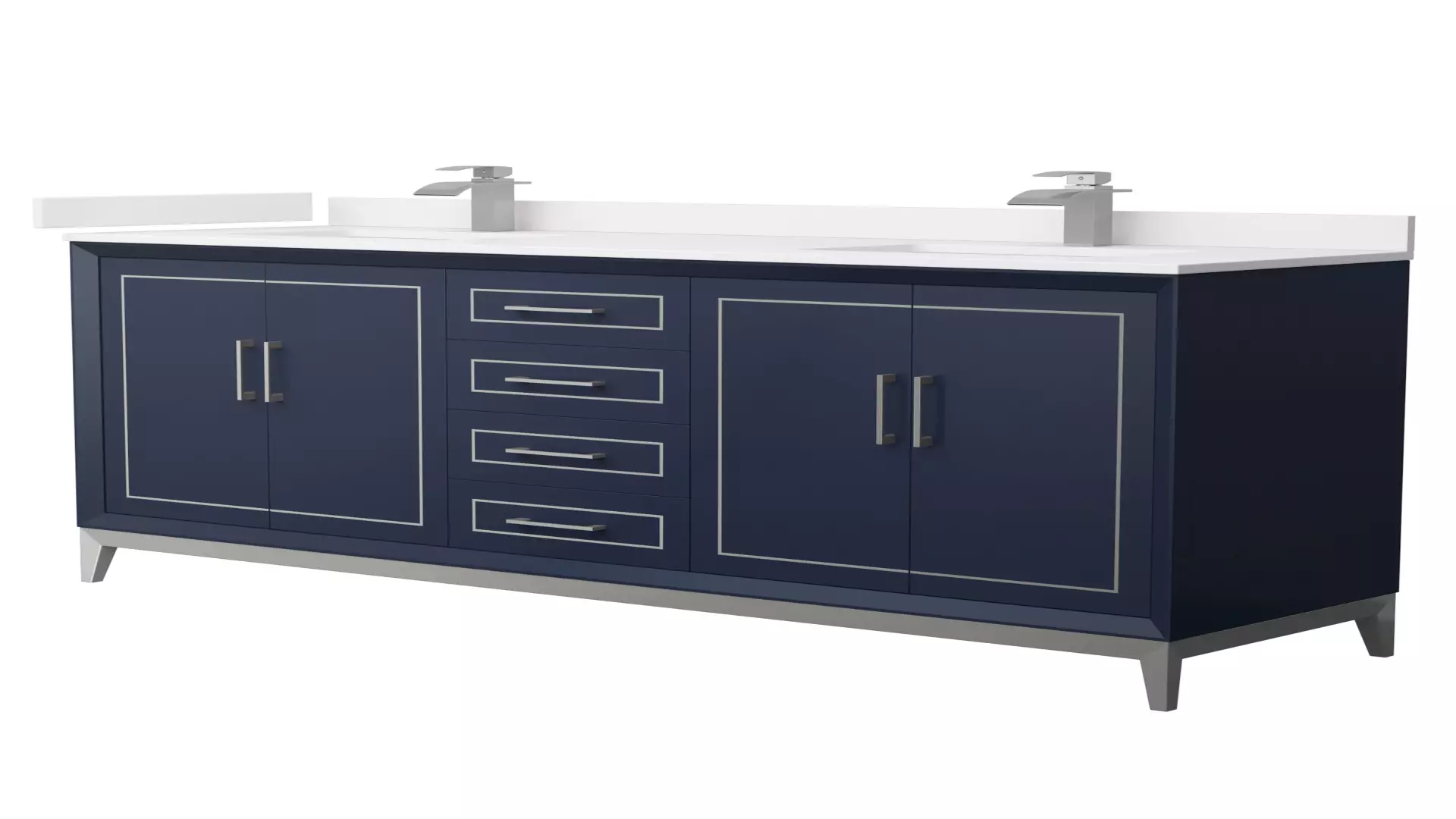 Marlena 72 Inch Double Bathroom Vanity in Dark Blue, White Cultured Marble Countertop, Undermount Square Sinks, Brushed Nickel Trim material