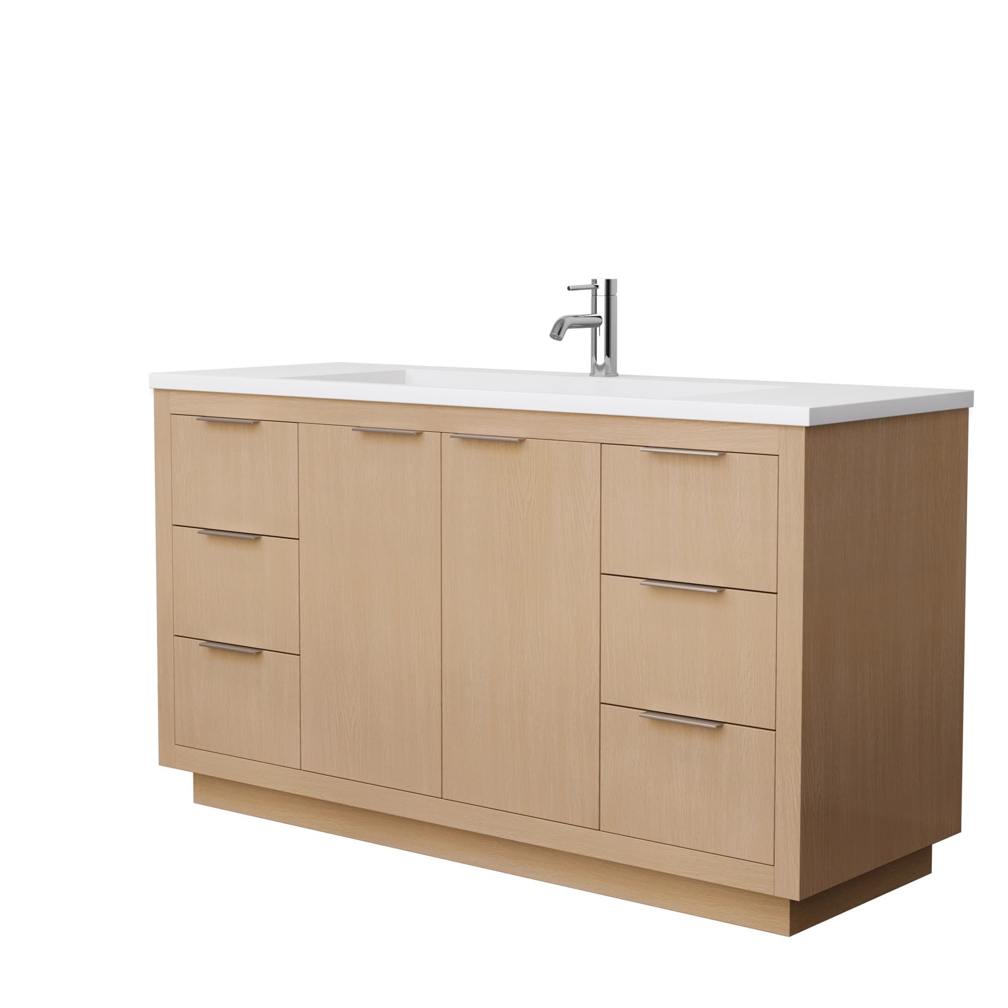 Maroni 60 Inch Single Bathroom Vanity in Light Straw, 1.25 Inch Thick Matte White Solid Surface Countertop, Integrated Sink material