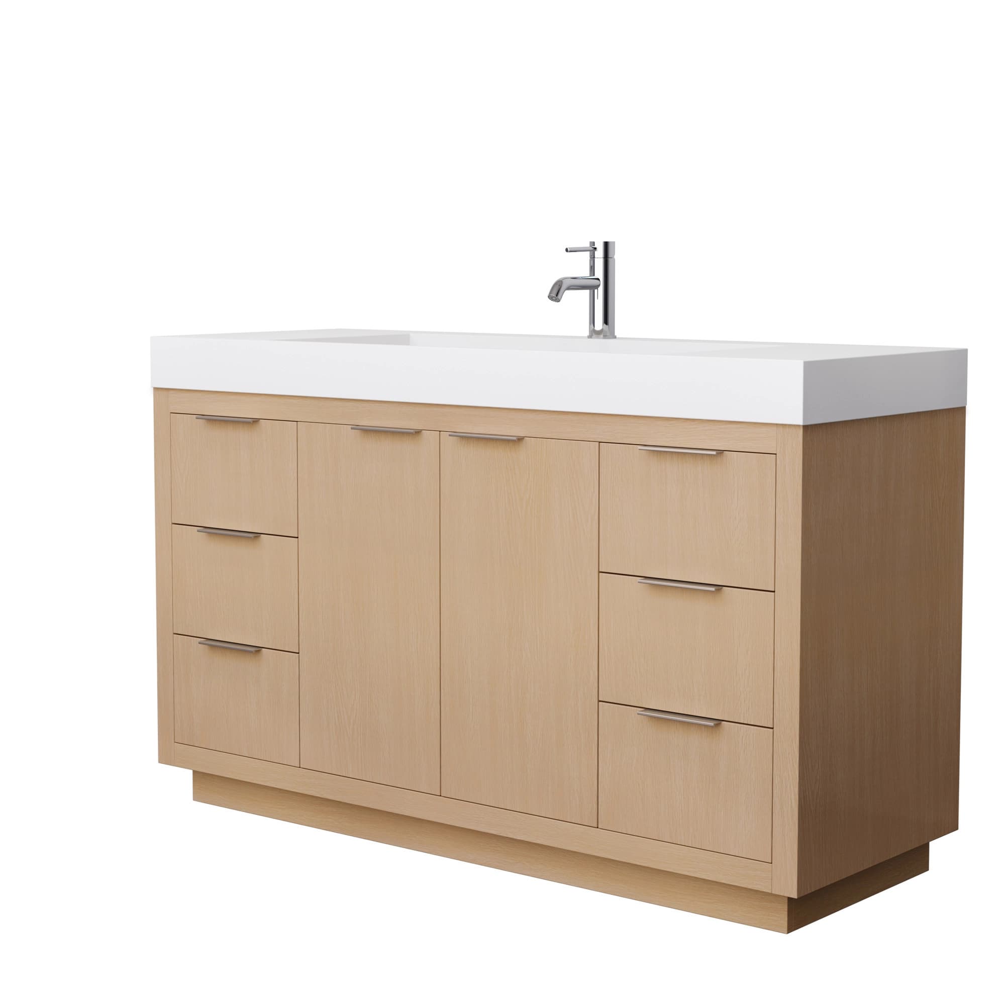 Maroni 60 Inch Single Bathroom Vanity in Light Straw, 4 Inch Thick Matte White Solid Surface Countertop, Integrated Sink material