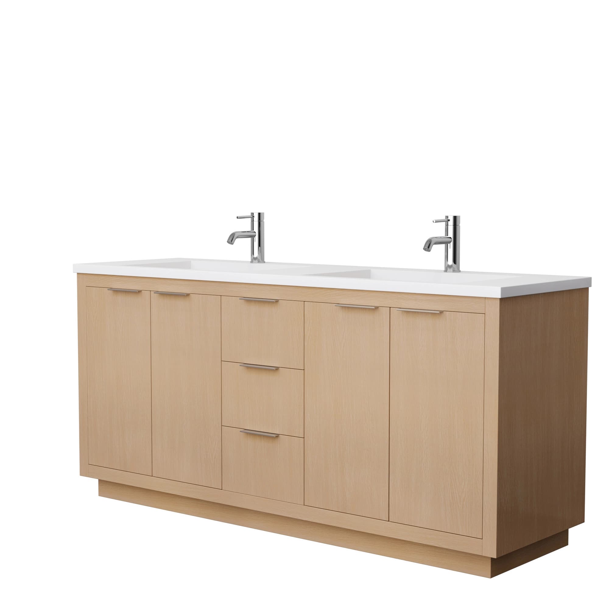 Maroni 72 Inch Double Bathroom Vanity in Light Straw, 1.25 Inch Thick Matte White Solid Surface Countertop, Integrated Sinks material