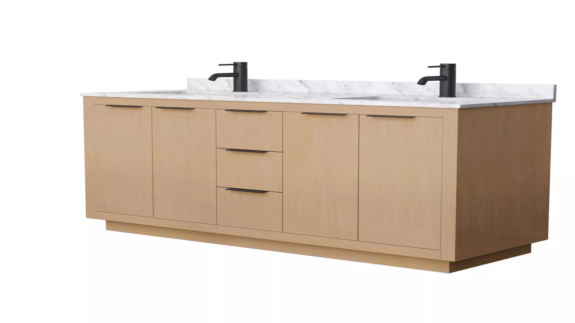 Maroni 60 Inch Double Bathroom Vanity in Light Straw, White Carrara Marble Countertop, Undermount Square Sinks, Matte Black Trim material