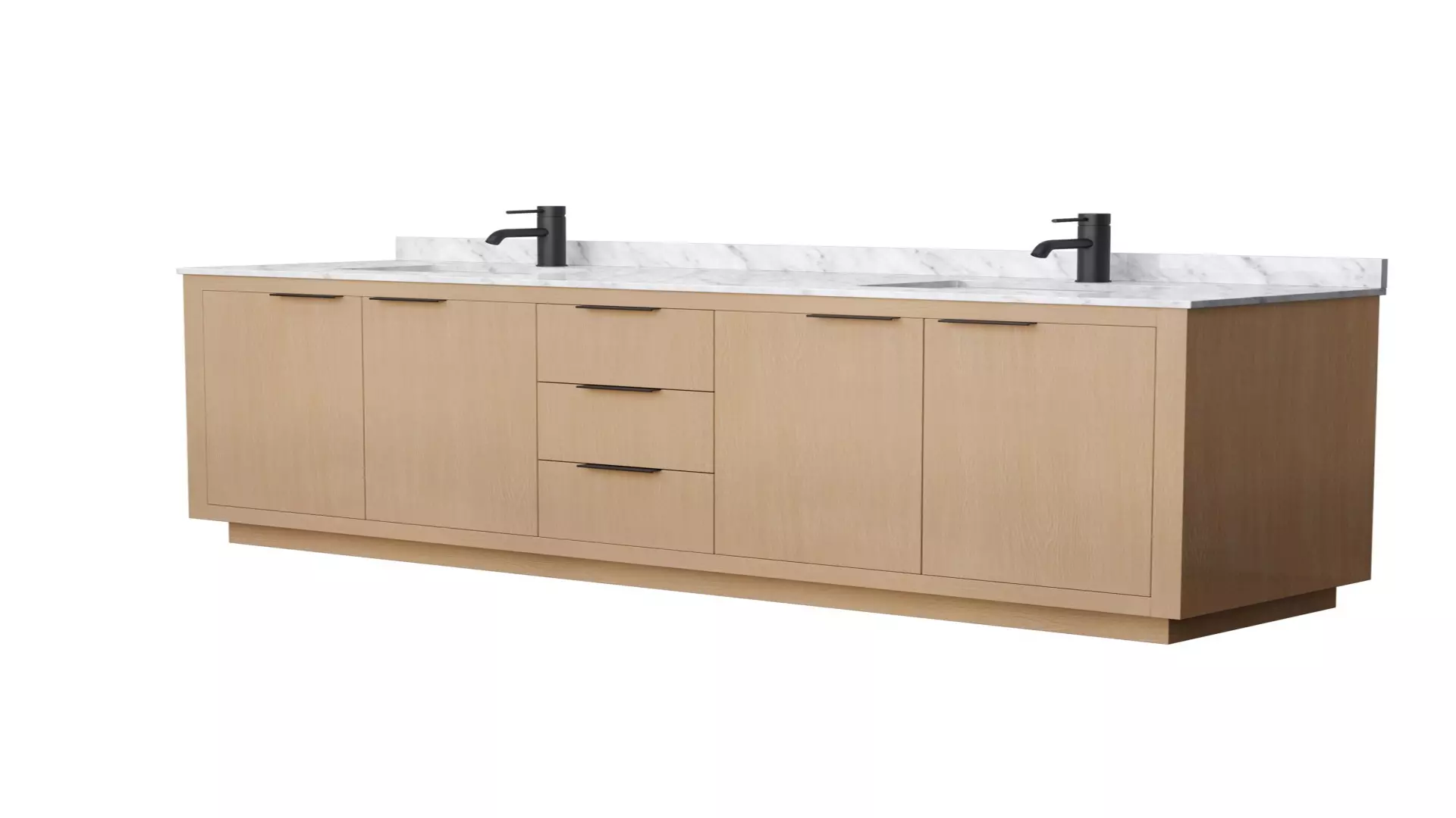 Maroni 80 Inch Double Bathroom Vanity in Light Straw, White Carrara Marble Countertop, Undermount Square Sinks, Matte Black Trim material