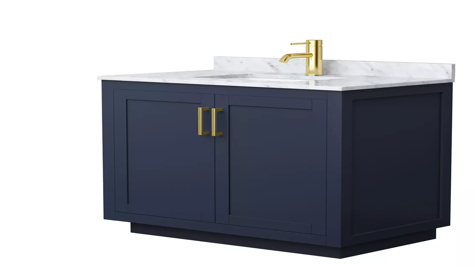 Miranda 36 Inch Single Bathroom Vanity in Dark Blue, White Carrara Marble Countertop, Undermount Square Sink, Brushed Gold Trim material