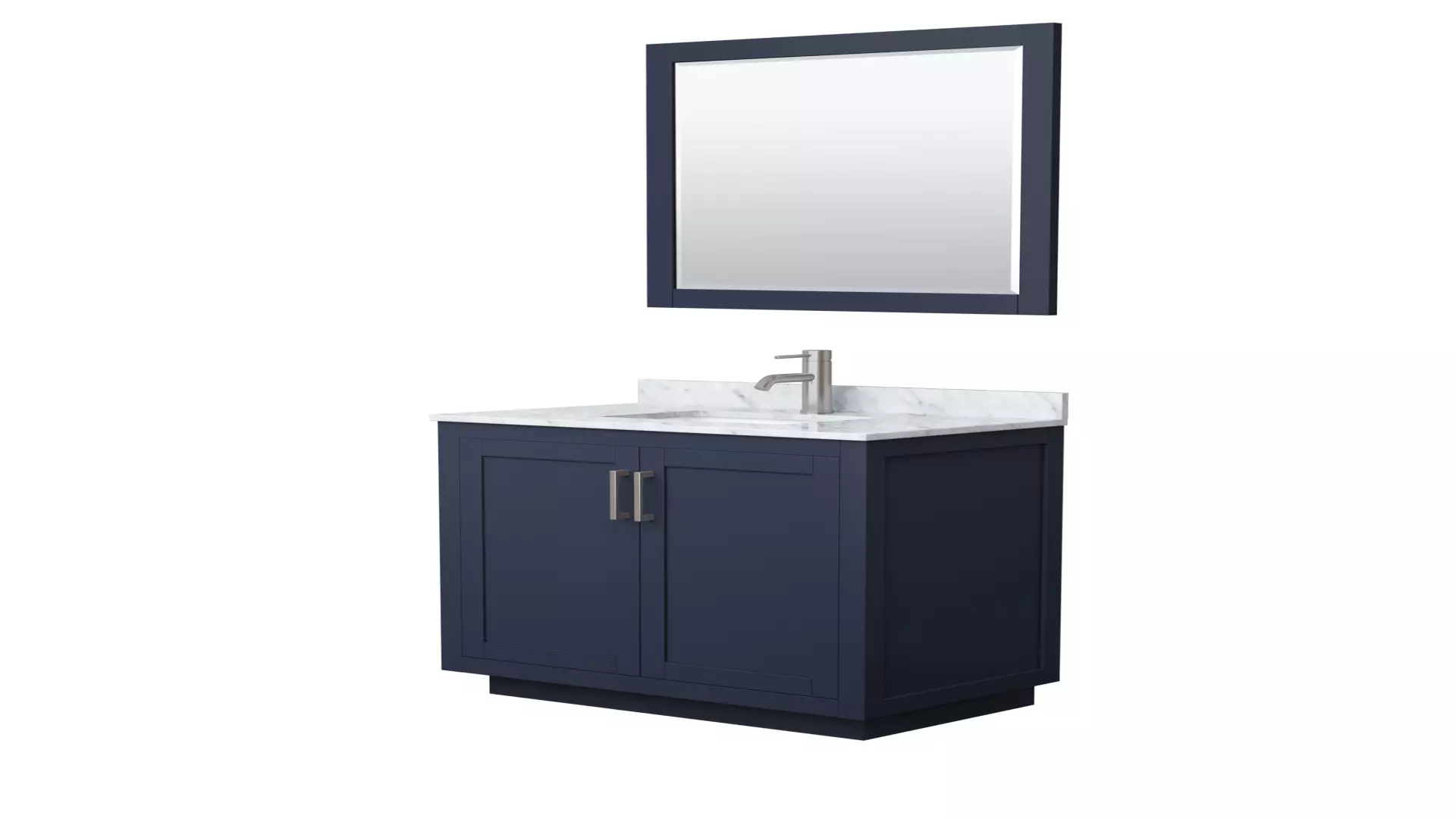 Miranda 36 Inch Single Bathroom Vanity in Dark Blue, White Carrara Marble Countertop, Undermount Square Sink, Brushed Nickel Trim, 34 Inch Mirror material