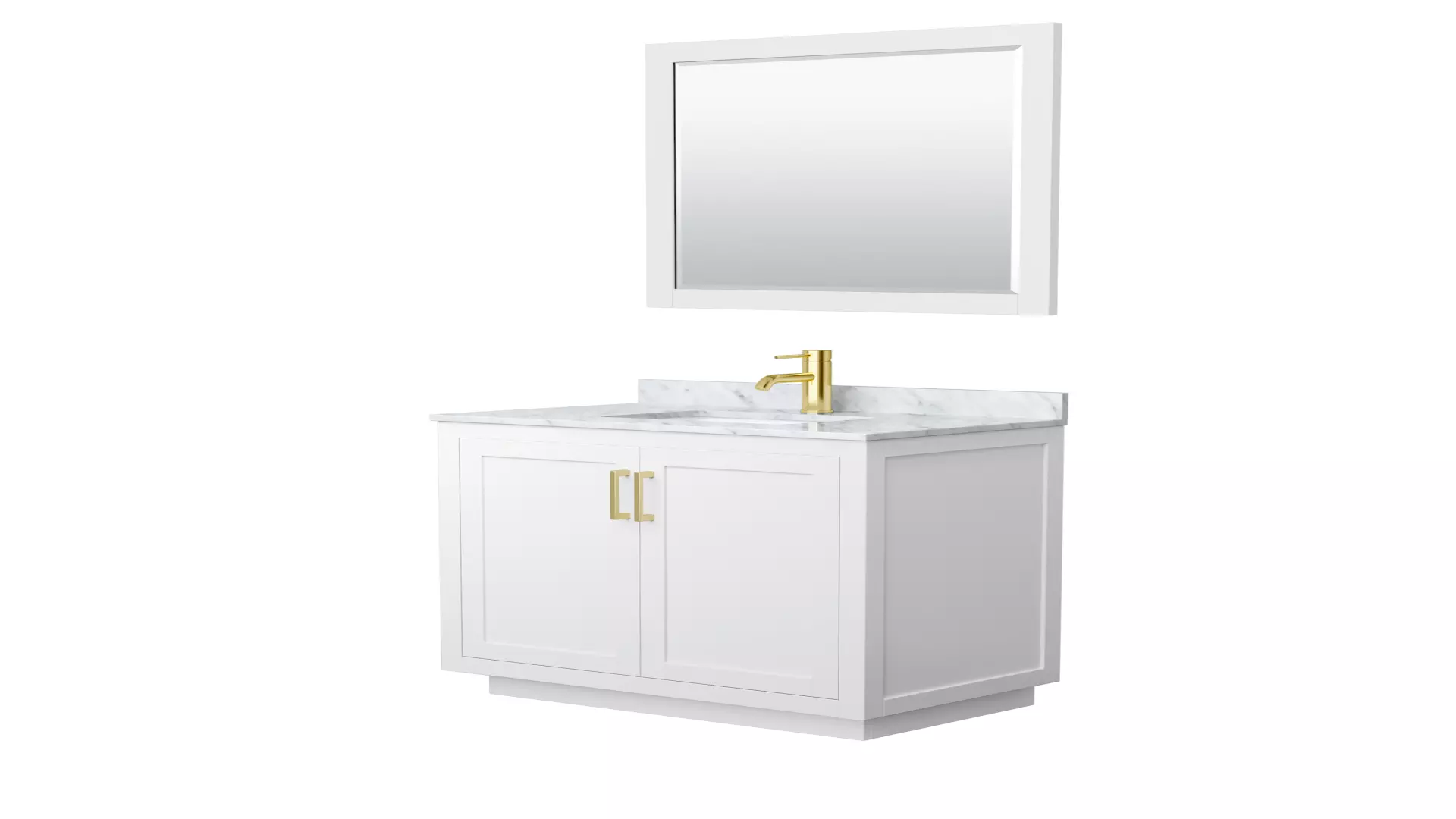 Miranda 36 Inch Single Bathroom Vanity in White, White Carrara Marble Countertop, Undermount Square Sink, Brushed Gold Trim, 34 Inch Mirror material