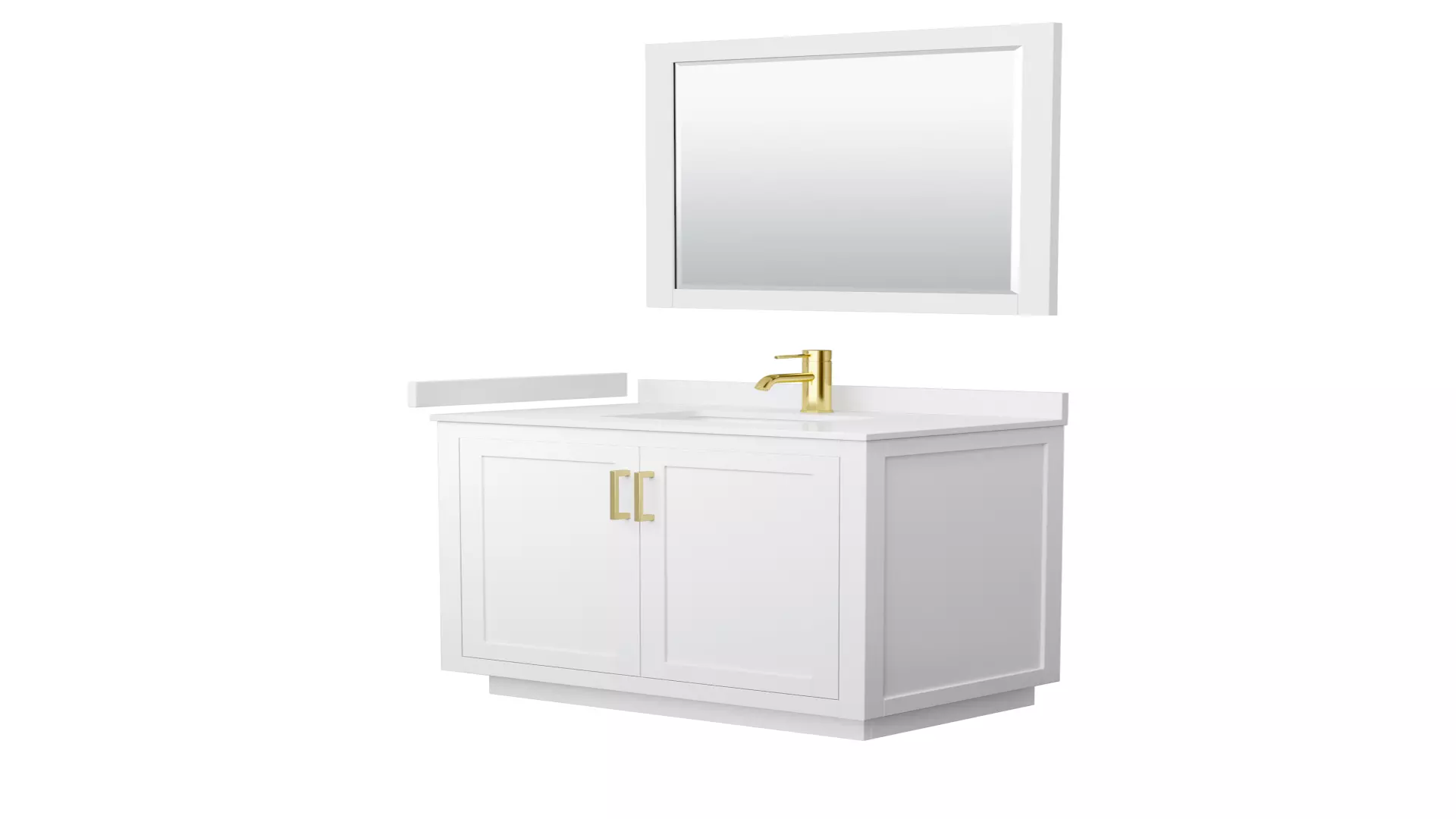 Miranda 36 Inch Single Bathroom Vanity in White, White Cultured Marble Countertop, Undermount Square Sink, Brushed Gold Trim, 34 Inch Mirror material