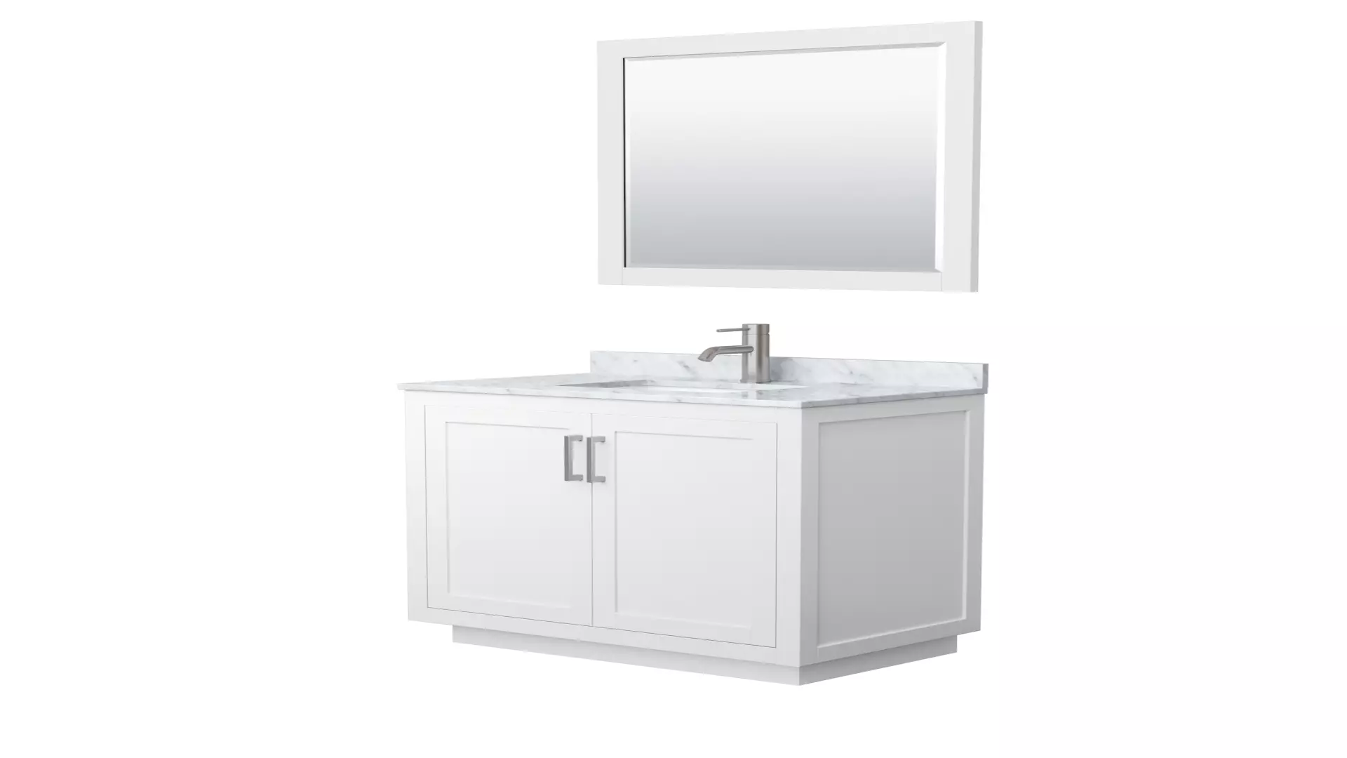 Miranda 36 Inch Single Bathroom Vanity in White, White Carrara Marble Countertop, Undermount Square Sink, Brushed Nickel Trim, 34 Inch Mirror material